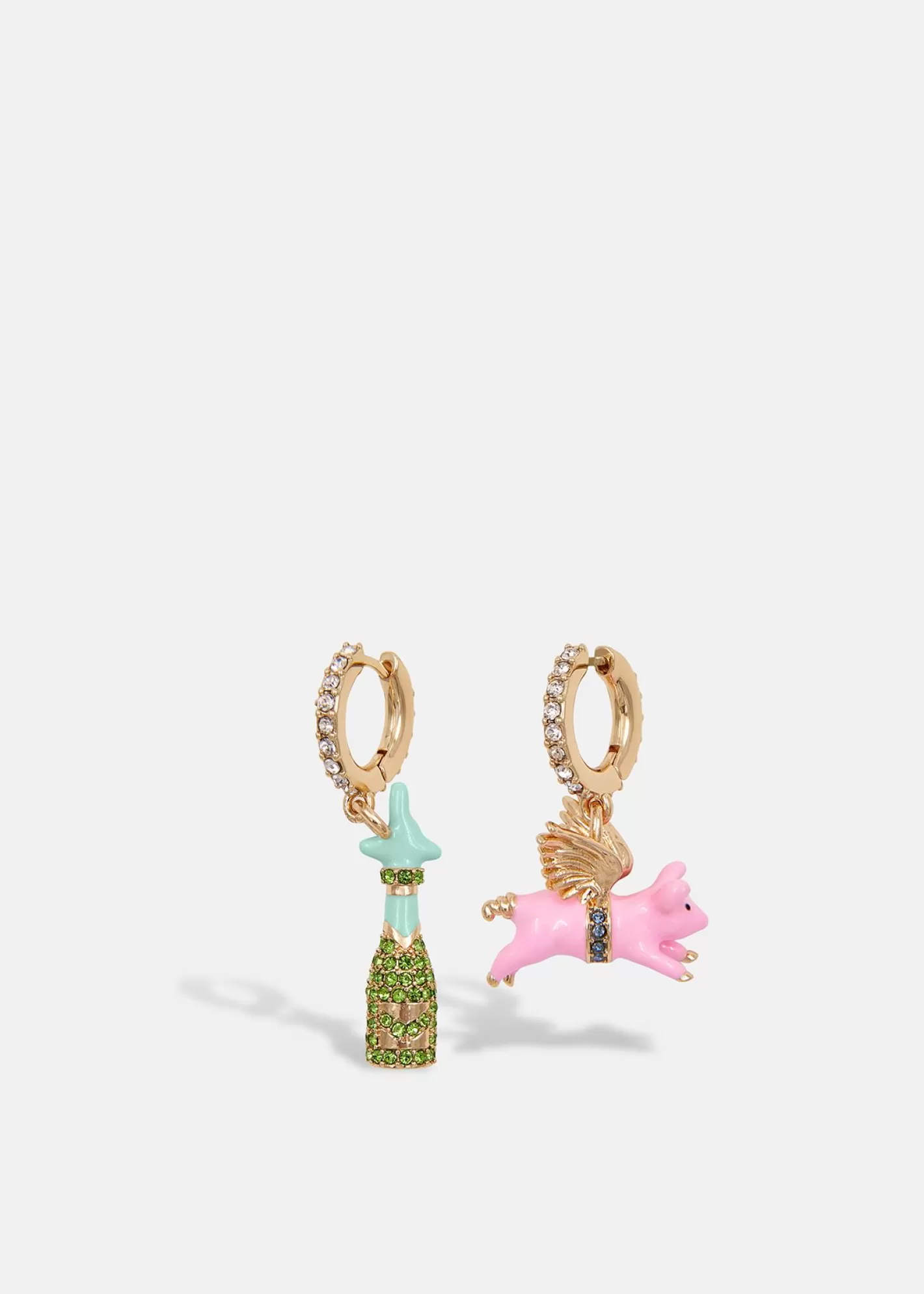 Outlet Gold-tone hoop earrings with champagne bottle and flying pig pendants Fall 2024 Collection | Jewelry
