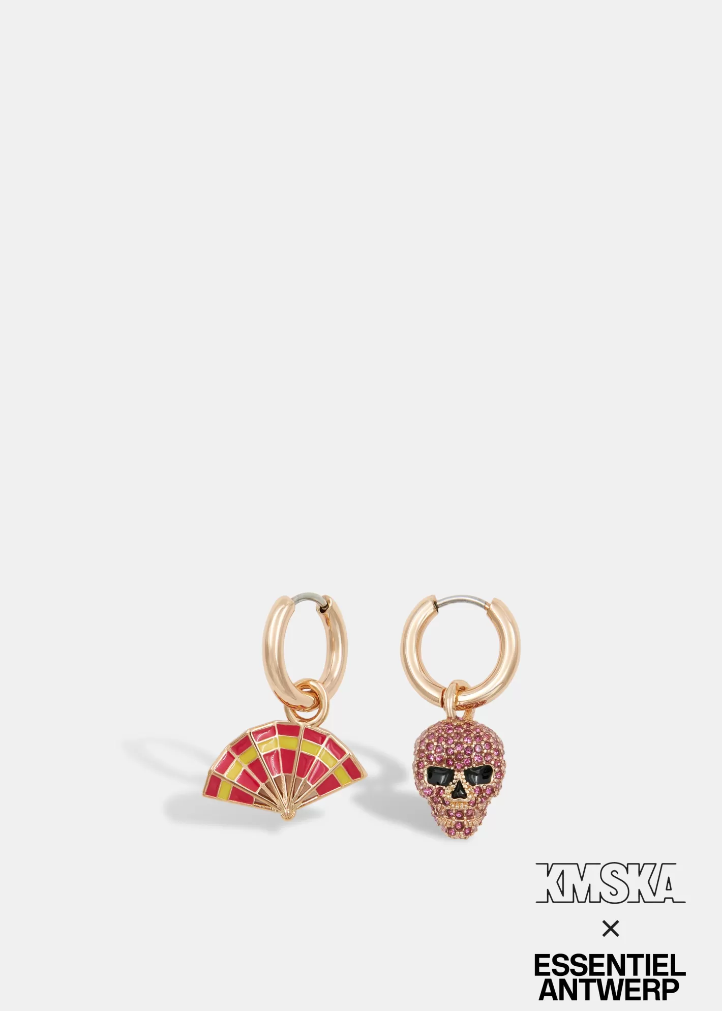 Online Gold-tone hoop earrings with skull and fan pendants - collaboration with KMSKA KMSKA X Essentiel Antwerp | Jewelry