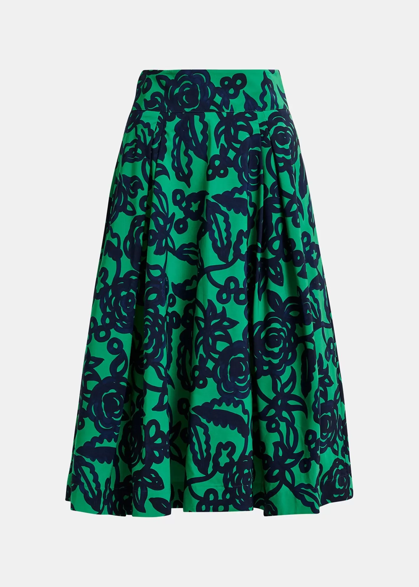 Shop Green and dark blue floral-print pleated midi skirt Fall 2024 Collection | Prints