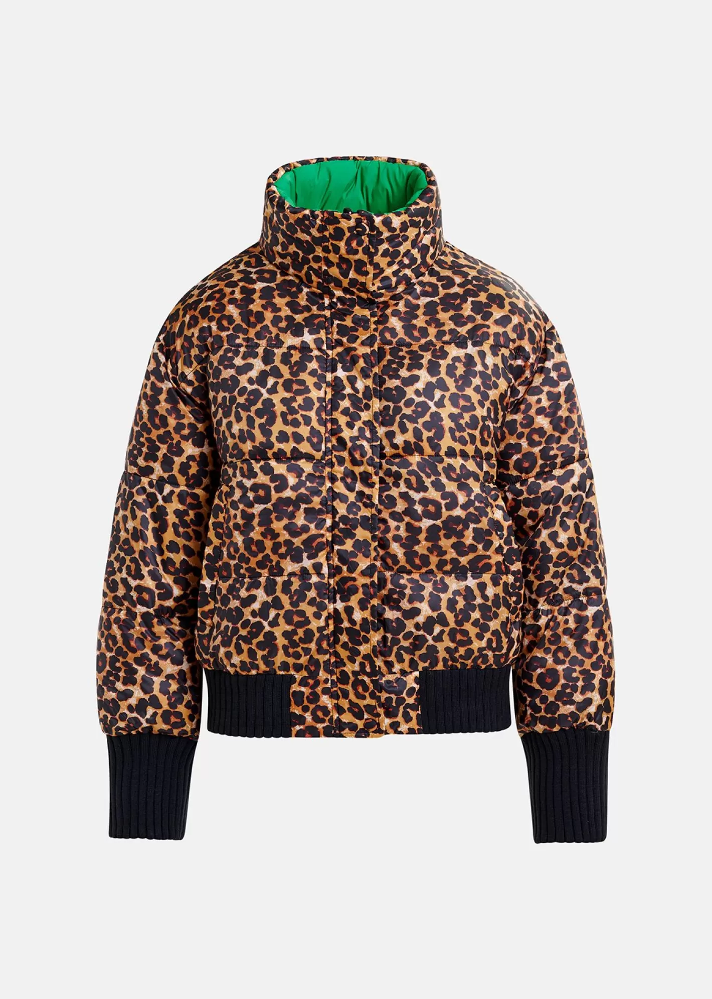 Cheap Green and leopard-print reversible puffer jacket Fall 2024 Collection | Prints