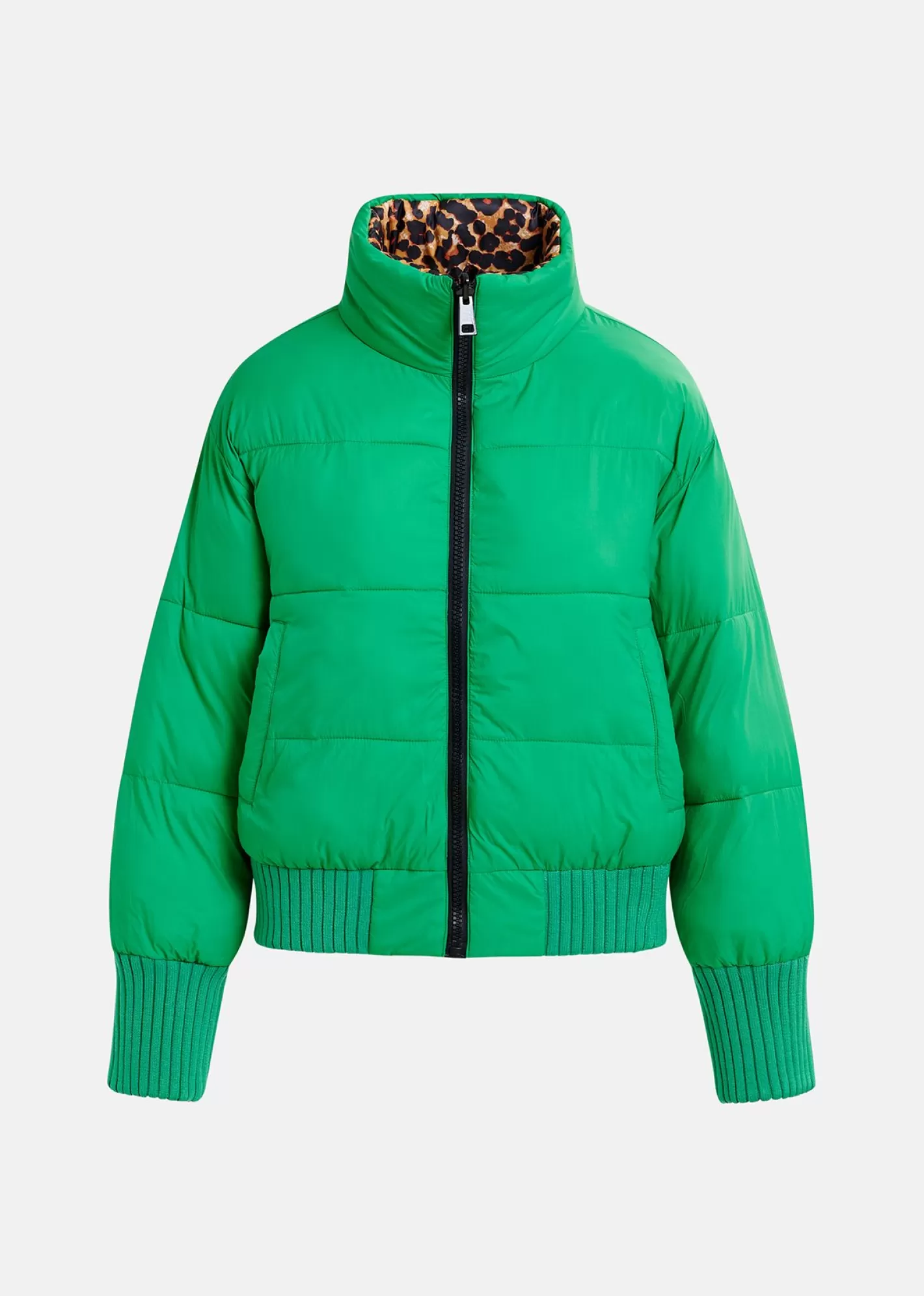 Cheap Green and leopard-print reversible puffer jacket Fall 2024 Collection | Prints