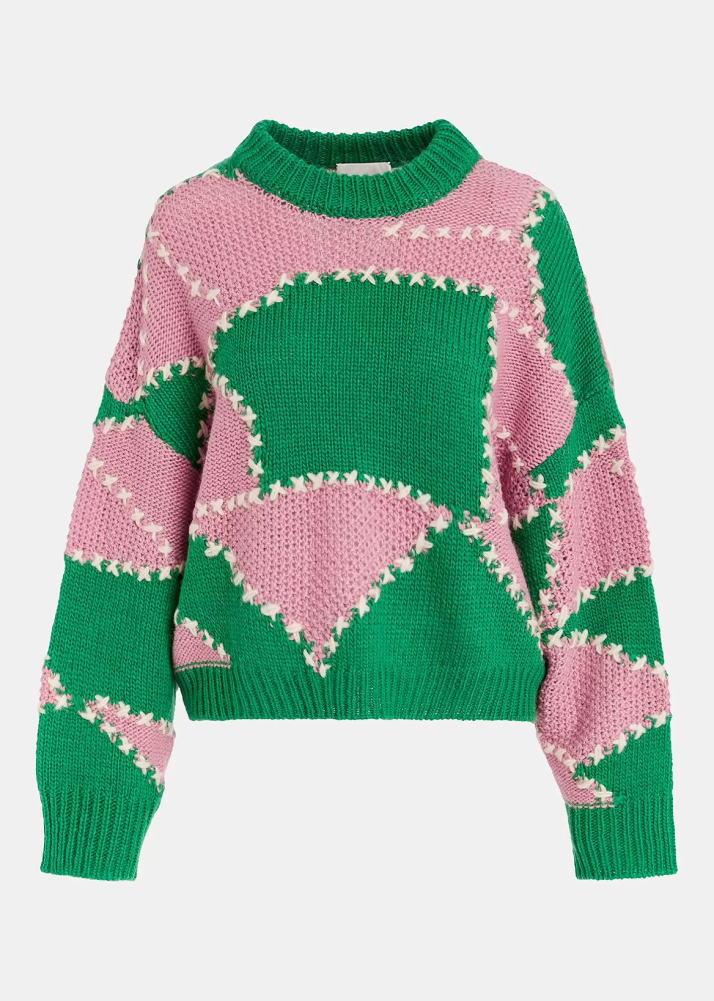 Store Green and light pink patchwork knit sweater Fall 2024 Collection | Sweaters & Cardigans