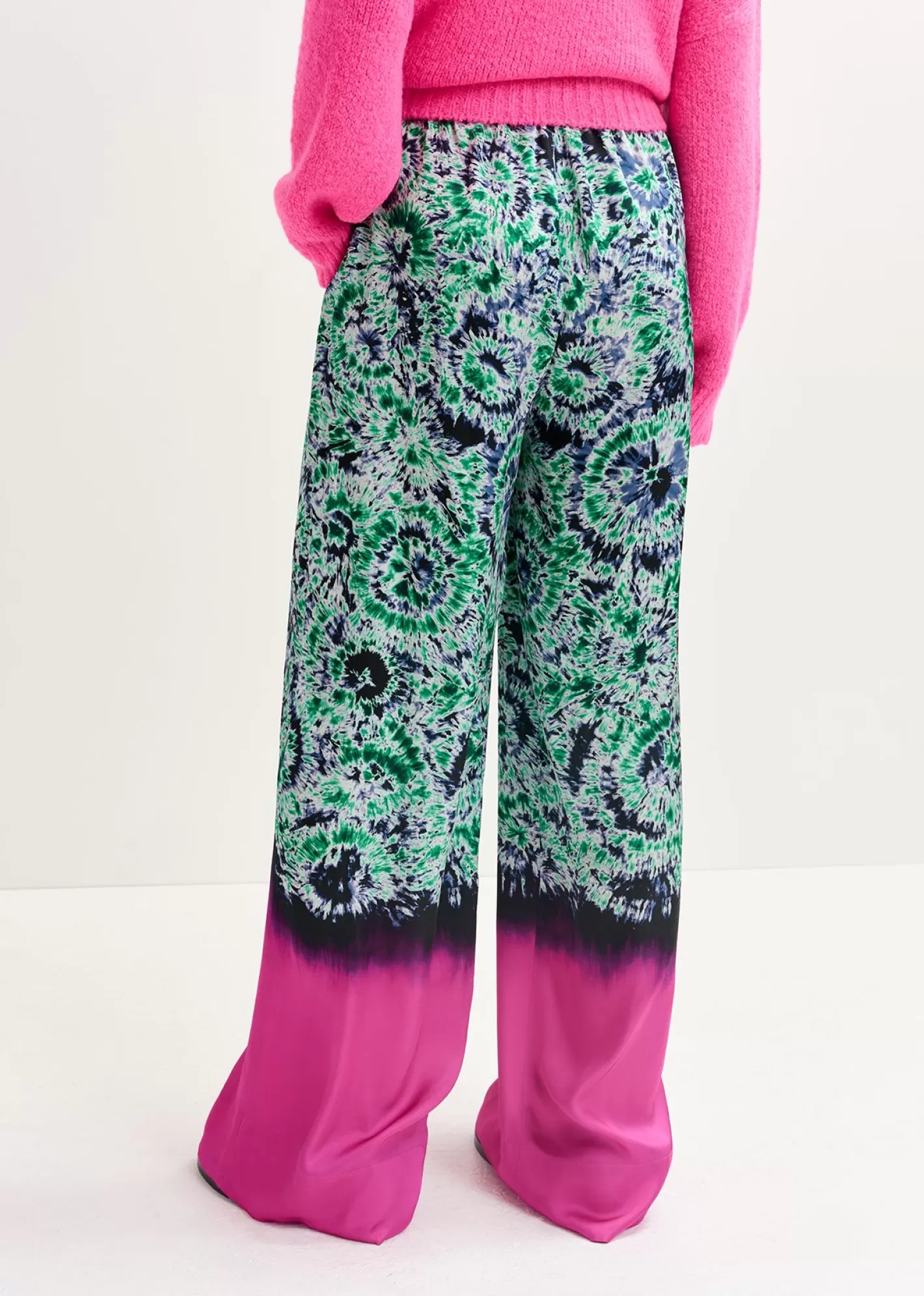 Cheap Green and navy blue abstract-print wide-leg pants with dip-dyed effect Fall 2024 Collection | Prints
