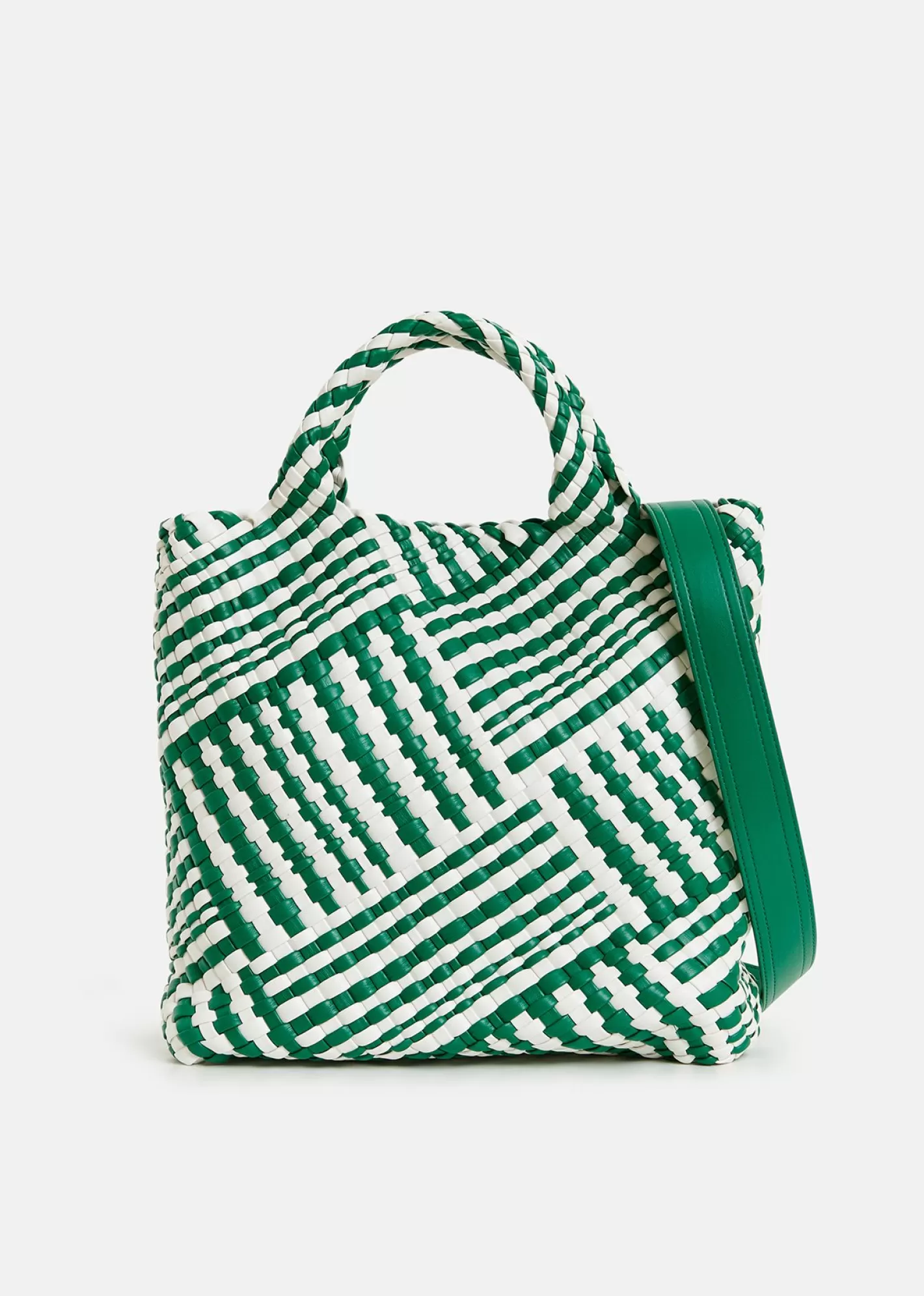 Cheap Green and white faux leather woven handbag Bags