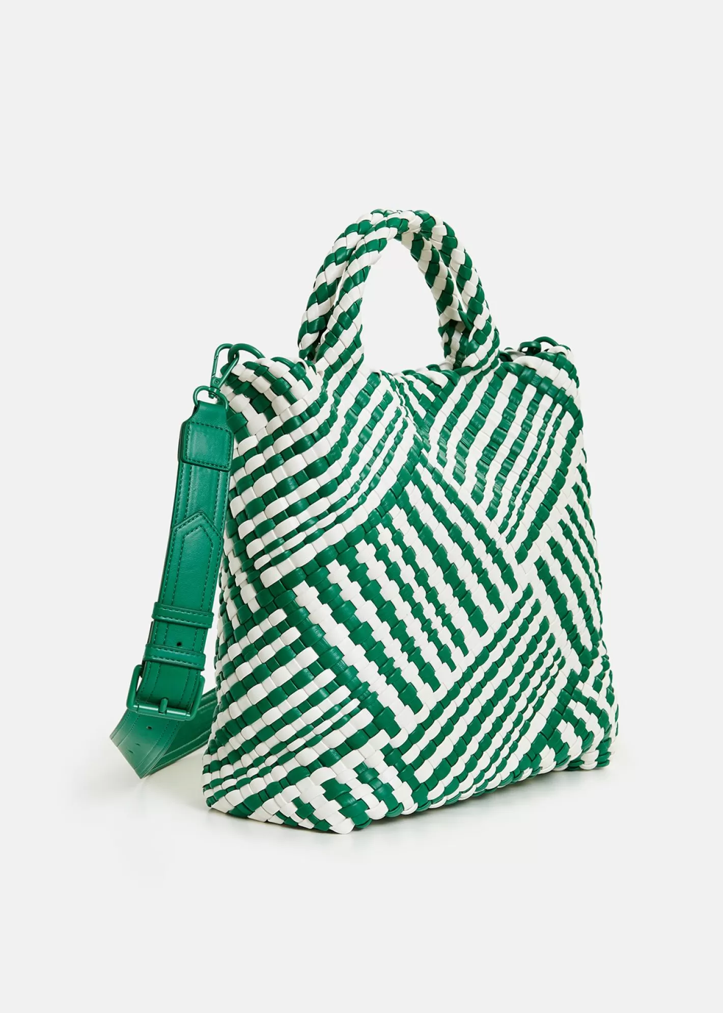 Cheap Green and white faux leather woven handbag Bags