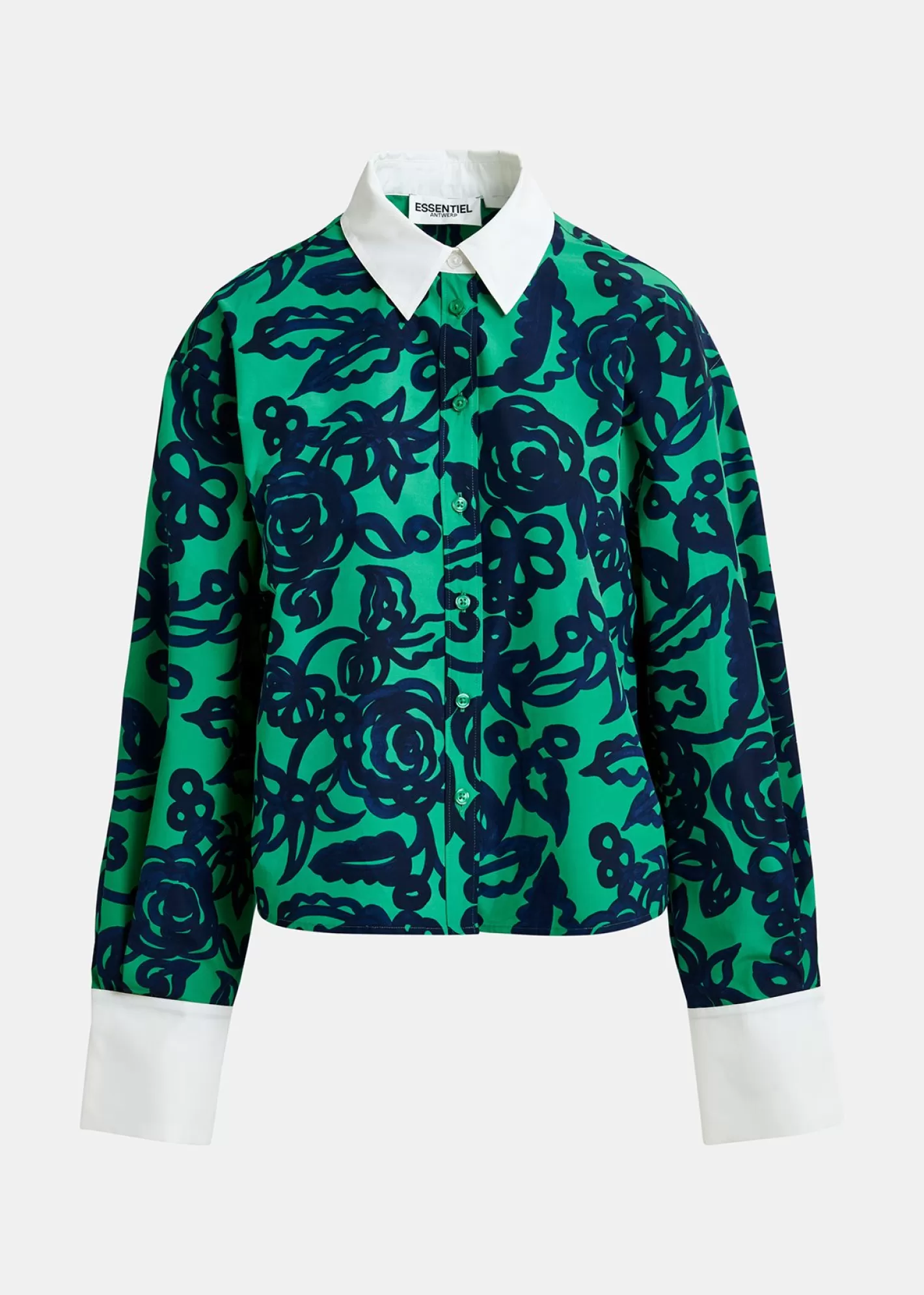 Shop Green floral-print shirt with contrasting collar Fall 2024 Collection | Prints