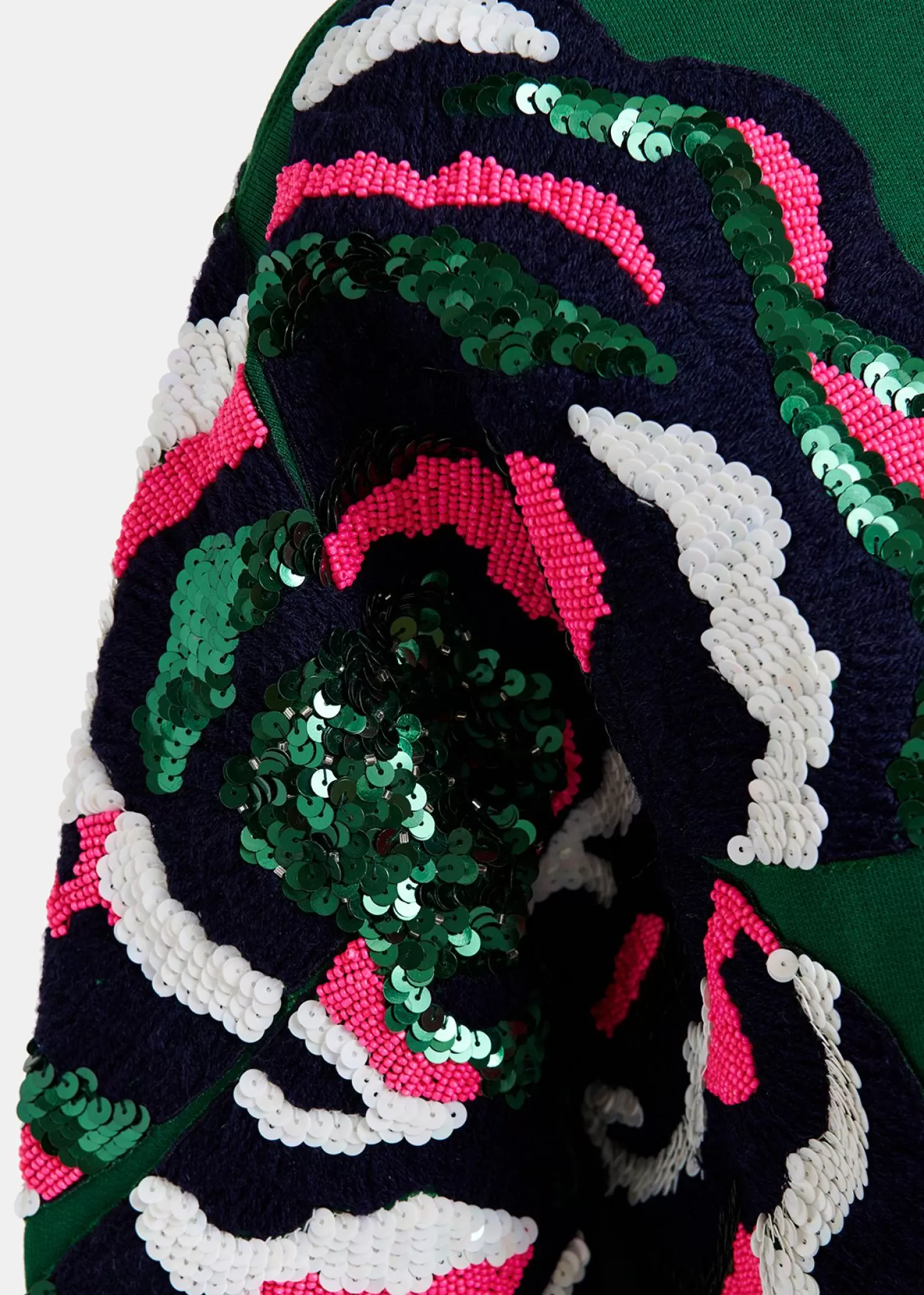 Best Sale Green organic cotton sweatshirt with sequin and bead embroideries Fall 2024 Collection | Sweatshirts