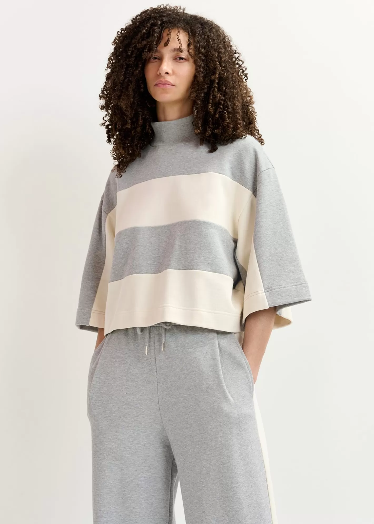 Best Sale Grey and off-white striped organic cotton sweatshirt Fall 2024 Collection | Loungewear