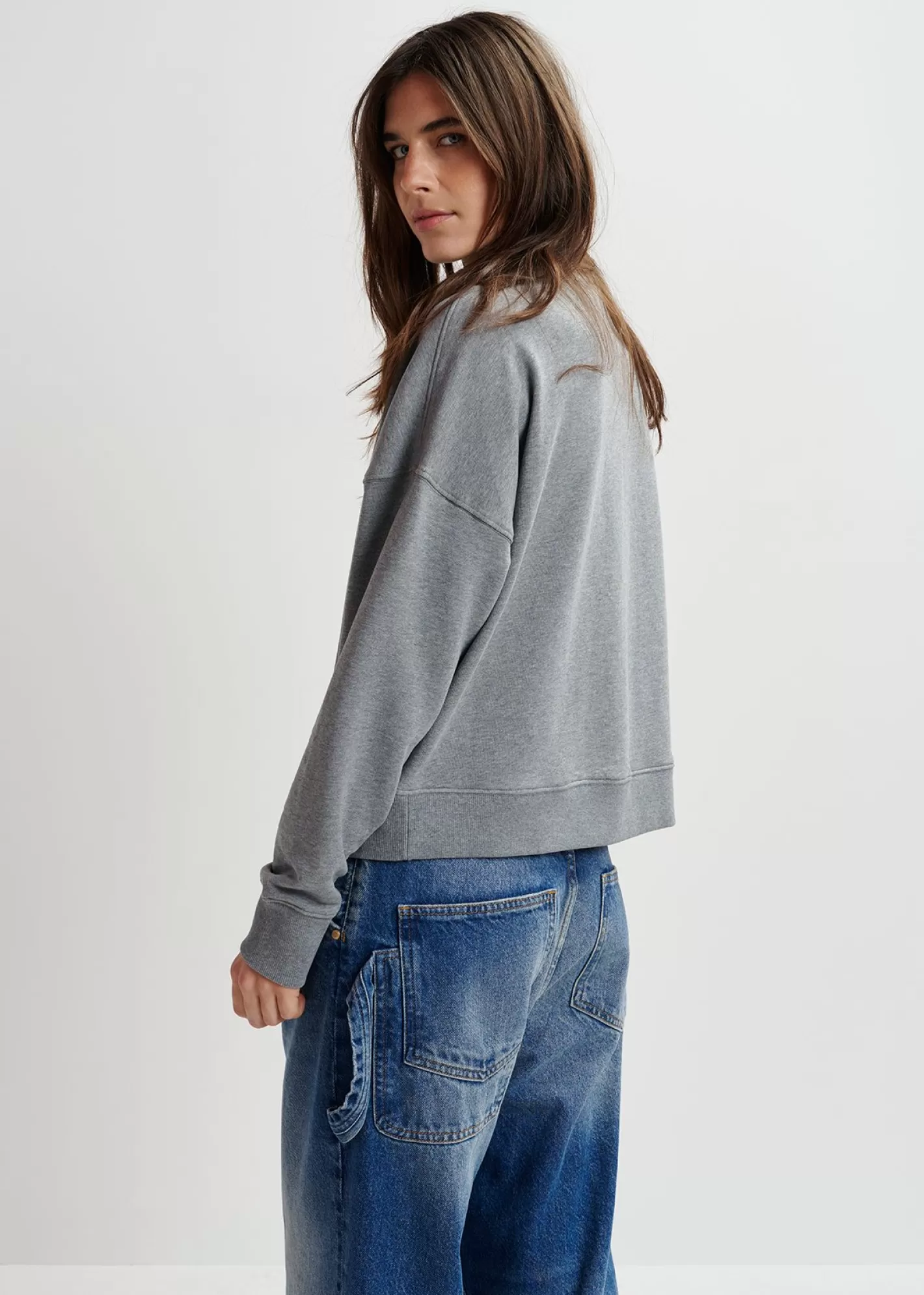 Sale Grey and orange organic cotton sweatshirt with sequin and bead "25" embroideries Fall 2024 Collection | Sweatshirts