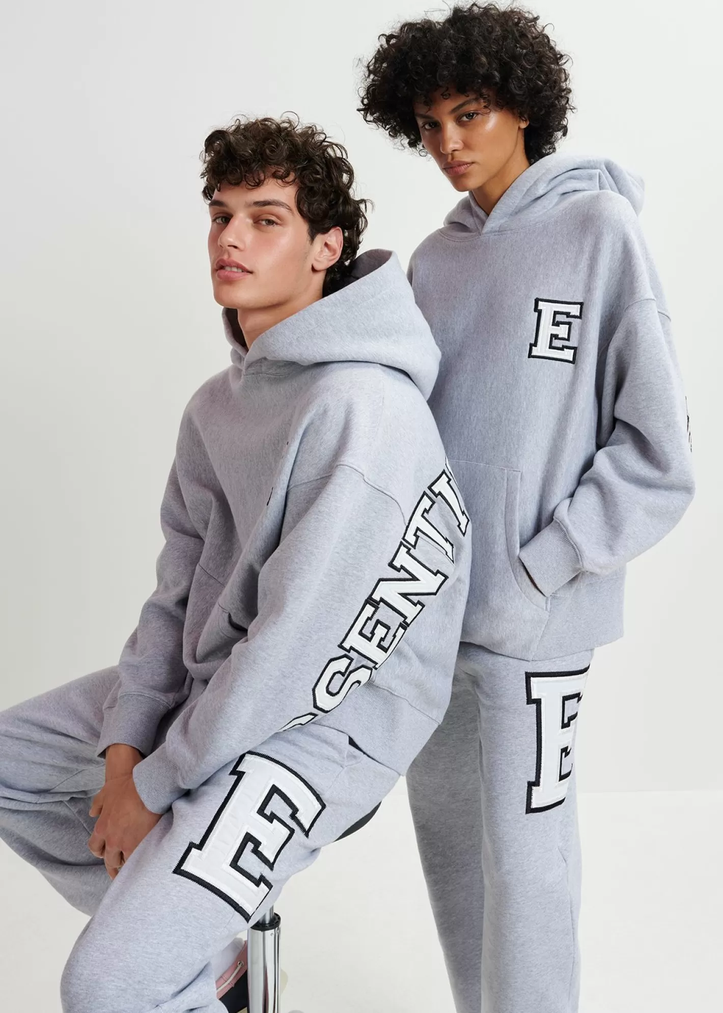 Discount Grey cotton hoodie with embroidered patches FLUID Collection | Fall 2024 Collection