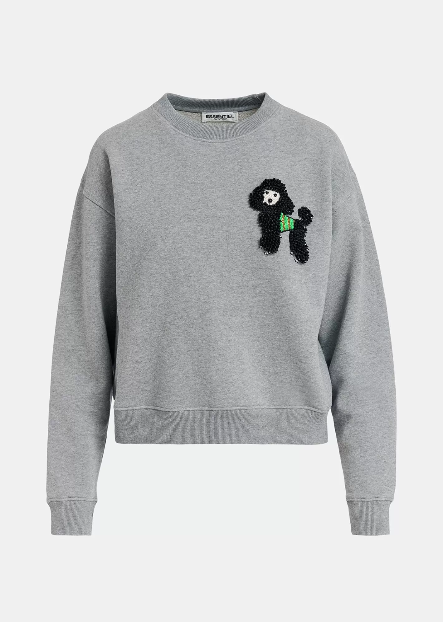 Cheap Grey organic cotton sweatshirt with bead-embroidered poodle Fall 2024 Collection | Sweatshirts