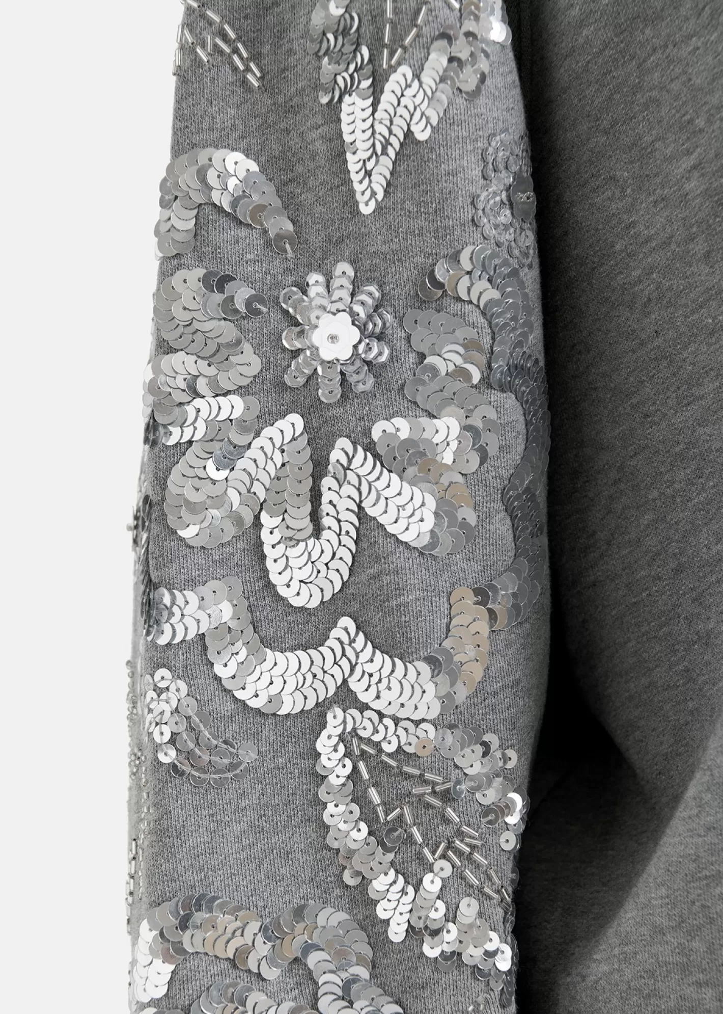 Cheap organic cotton sweatshirt with sequin and bead-embroidered sleeves Fall 2024 Collection | Sweatshirts