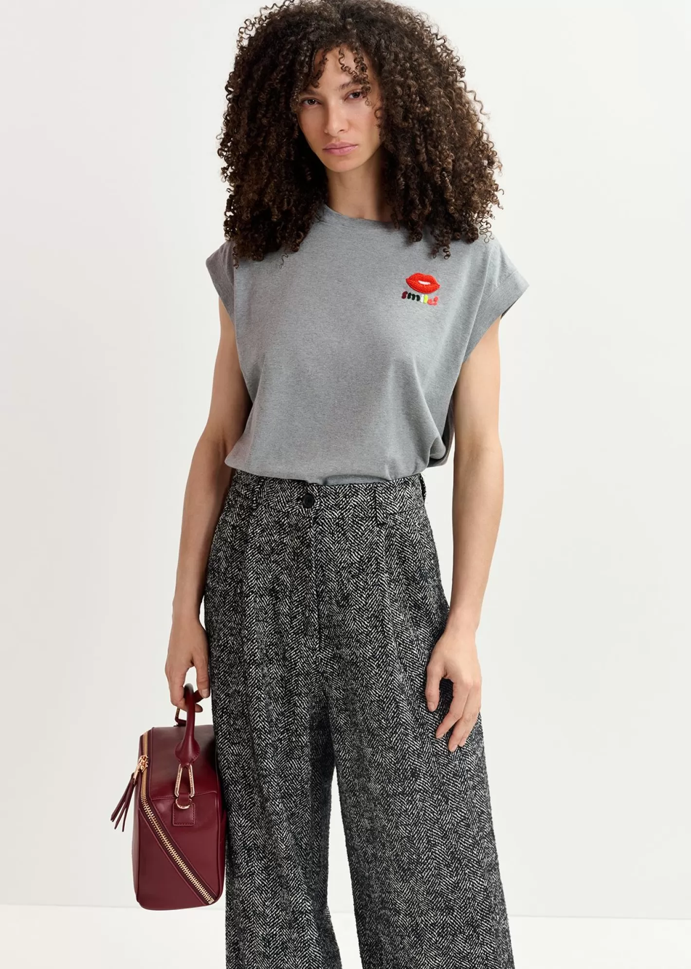 Outlet Grey organic cotton T-shirt with embroidery Fall 2024 Collection | T-shirts