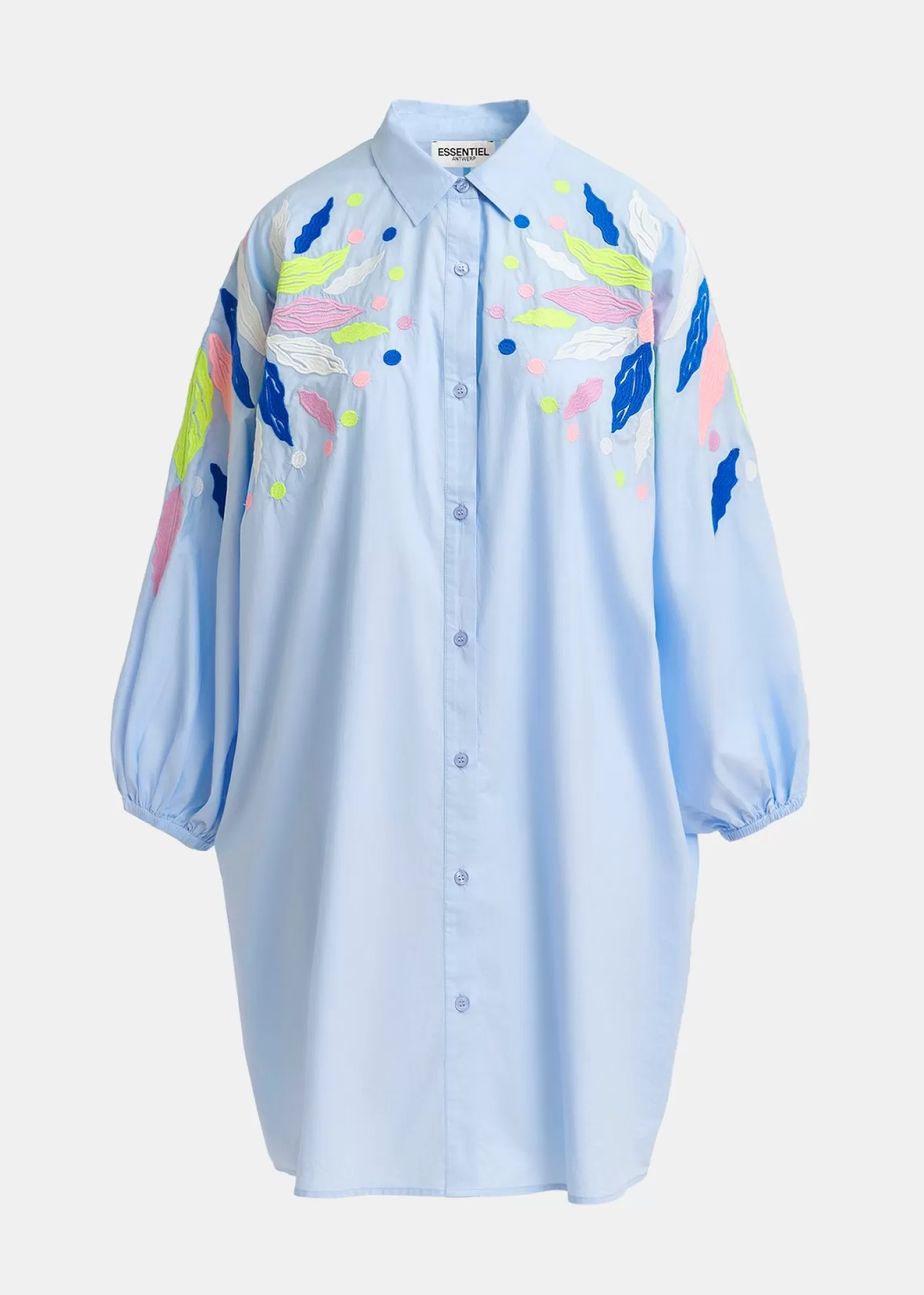 Best Sale Light blue cotton shirt dress with embroideries Fall 2024 Collection | Dresses