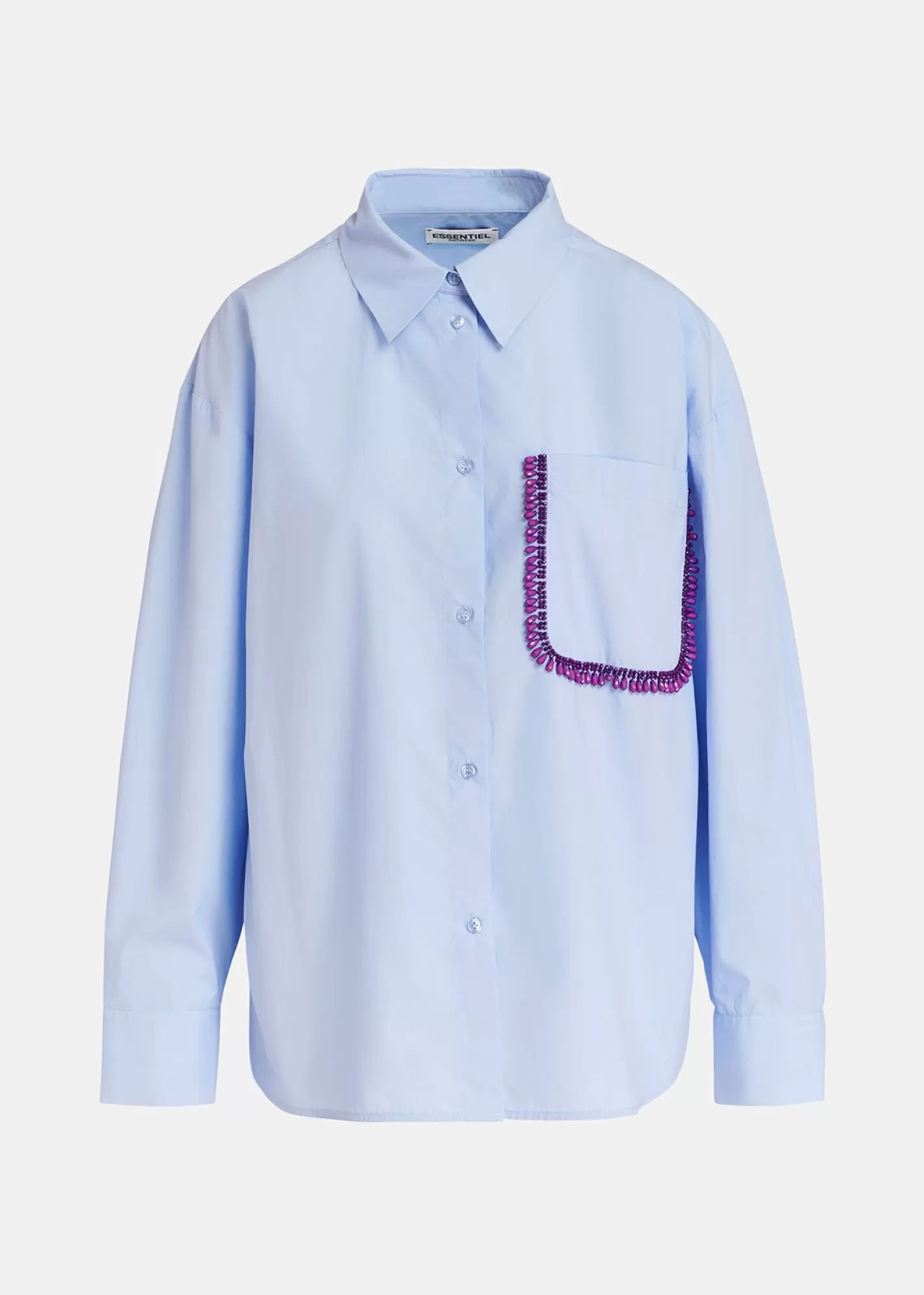 Store Light blue cotton shirt with beaded embroidery Fall 2024 Collection | Tops & Blouses