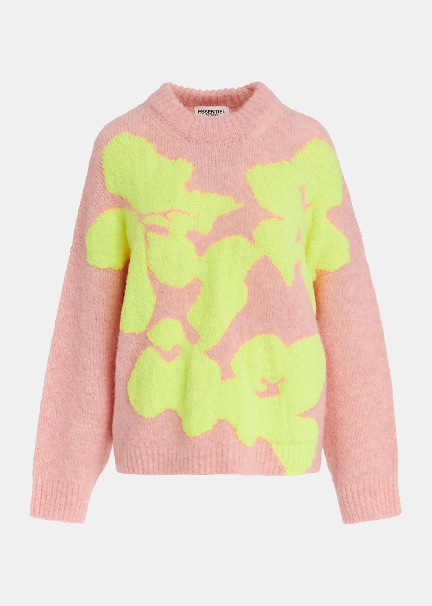 Shop Light pink and neon yellow floral intarsia-knitted sweater Fall 2024 Collection | Sweaters & Cardigans