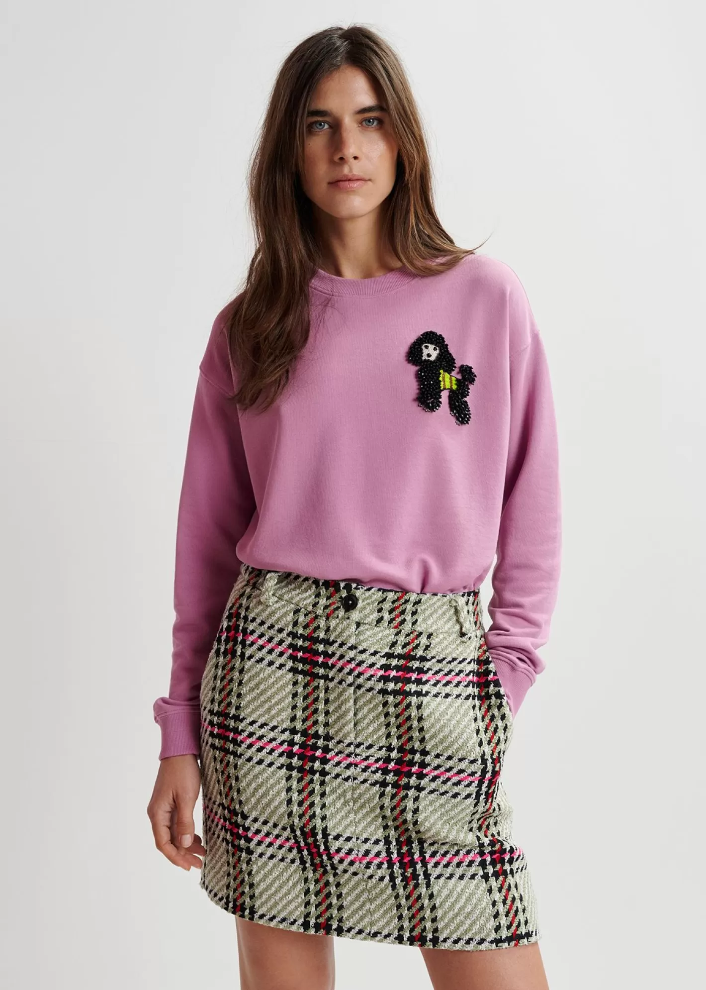 Store Mauve organic cotton sweatshirt with bead-embroidered poodle Fall 2024 Collection | Sweatshirts