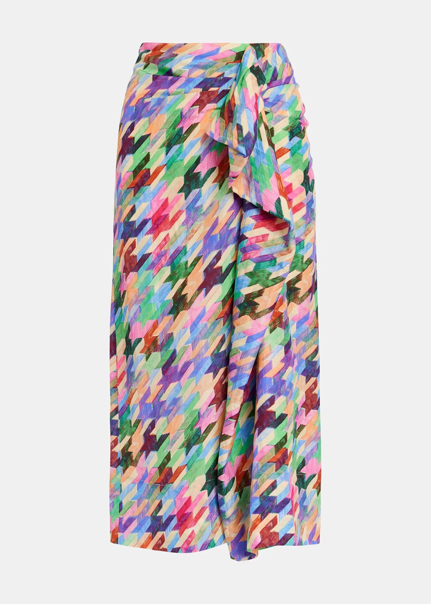 Hot Multicolor silk draped midi skirt with geometric print Fall 2024 Collection | Prints