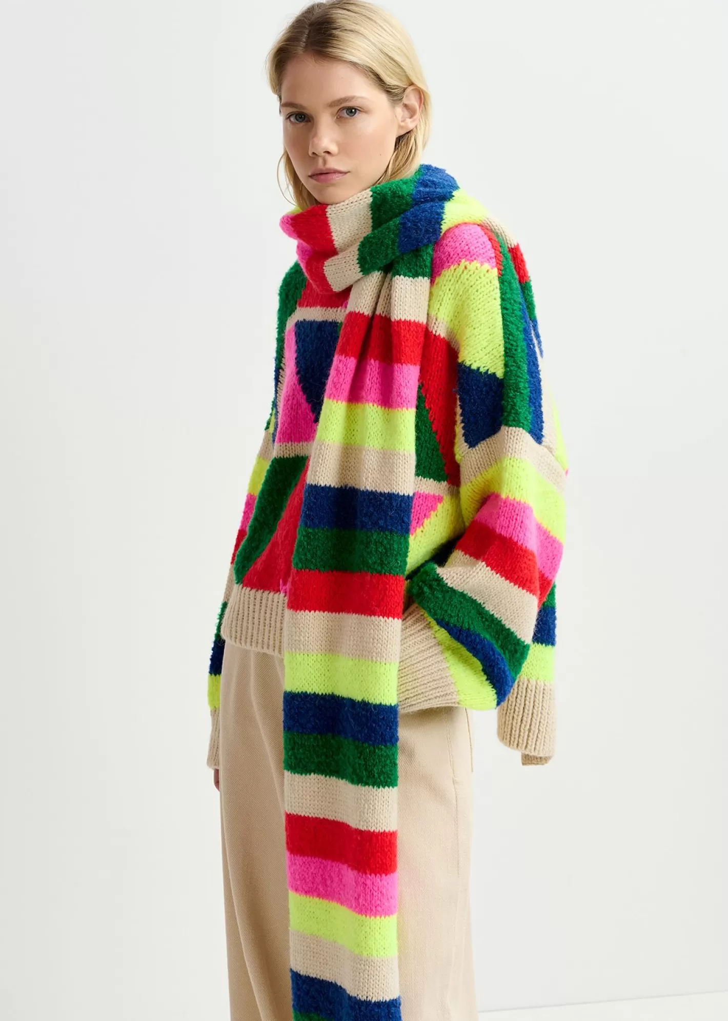 Best Multicolor striped intarsia-knitted scarf Fall 2024 Collection | Scarves