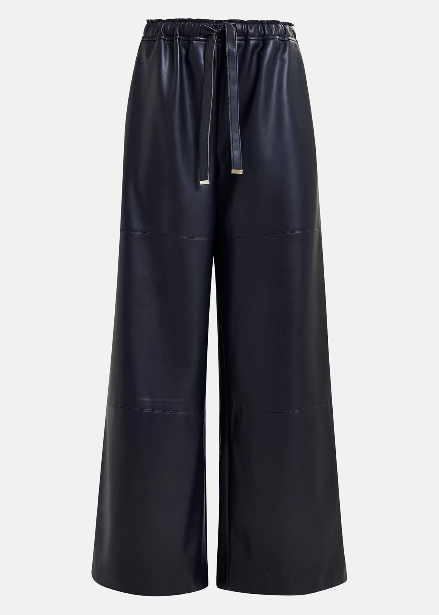 Fashion Navy blue faux leather wide-leg pants Fall 2024 Collection | Pants & Shorts