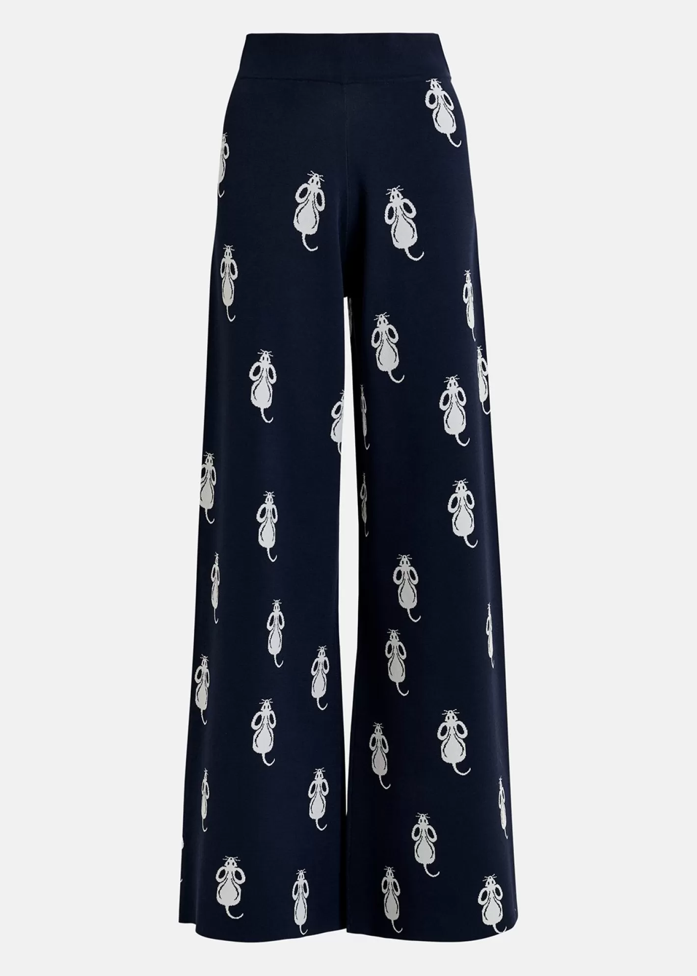 Shop Navy blue flared knitted pants with mice pattern Prints | Pants & Shorts