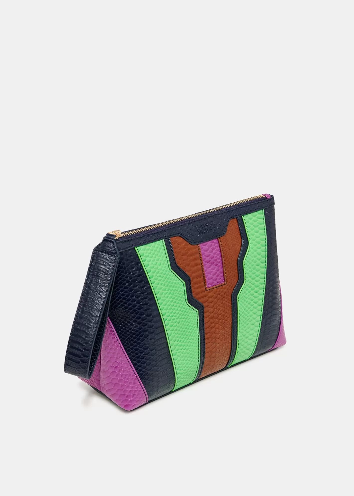 New Navy blue, green and brown snake-effect faux leather pouch Bags | Fall 2024 Collection