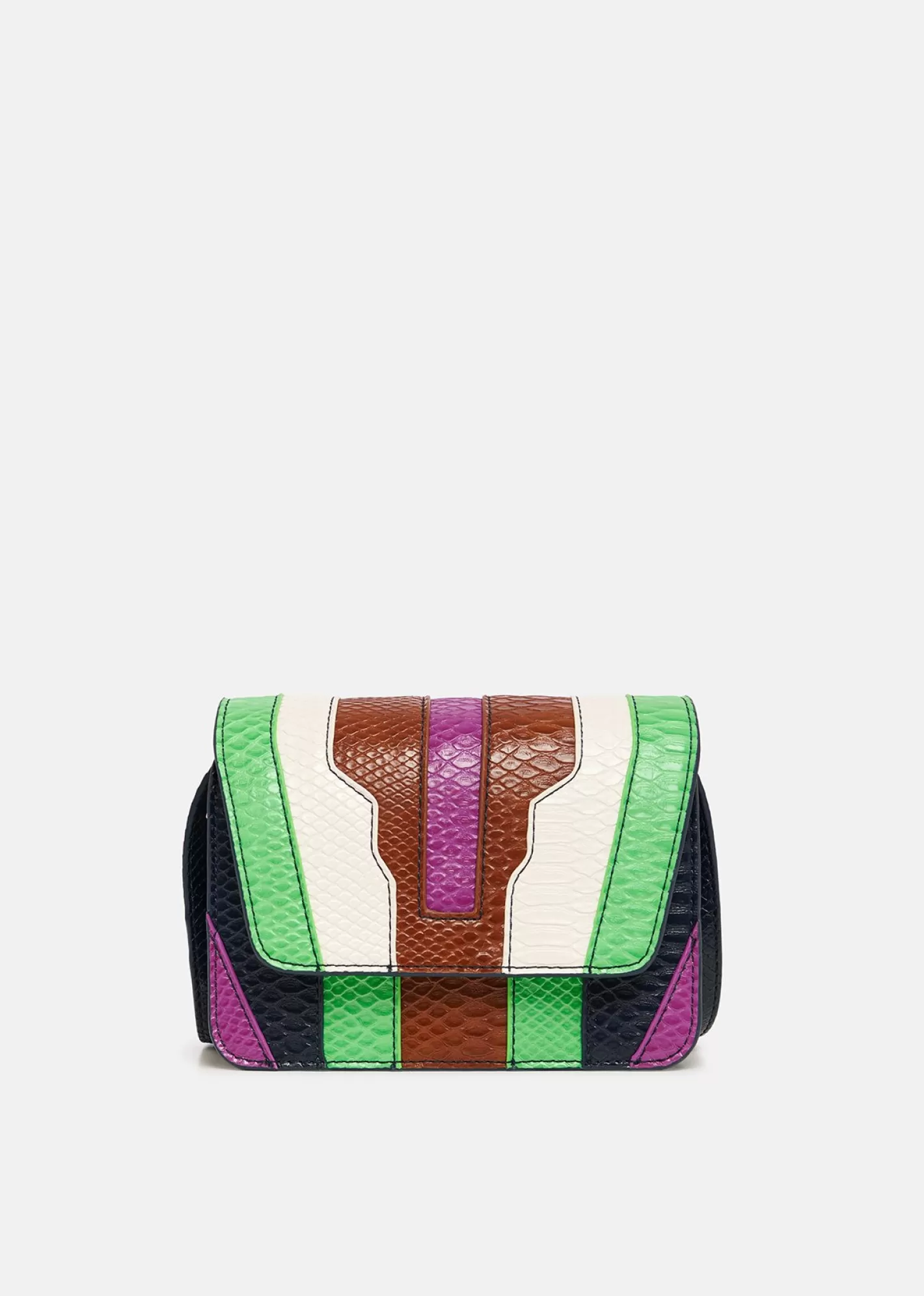 Online Navy blue, green and brown snake-effect faux leather shoulder bag Fall 2024 Collection | Bags