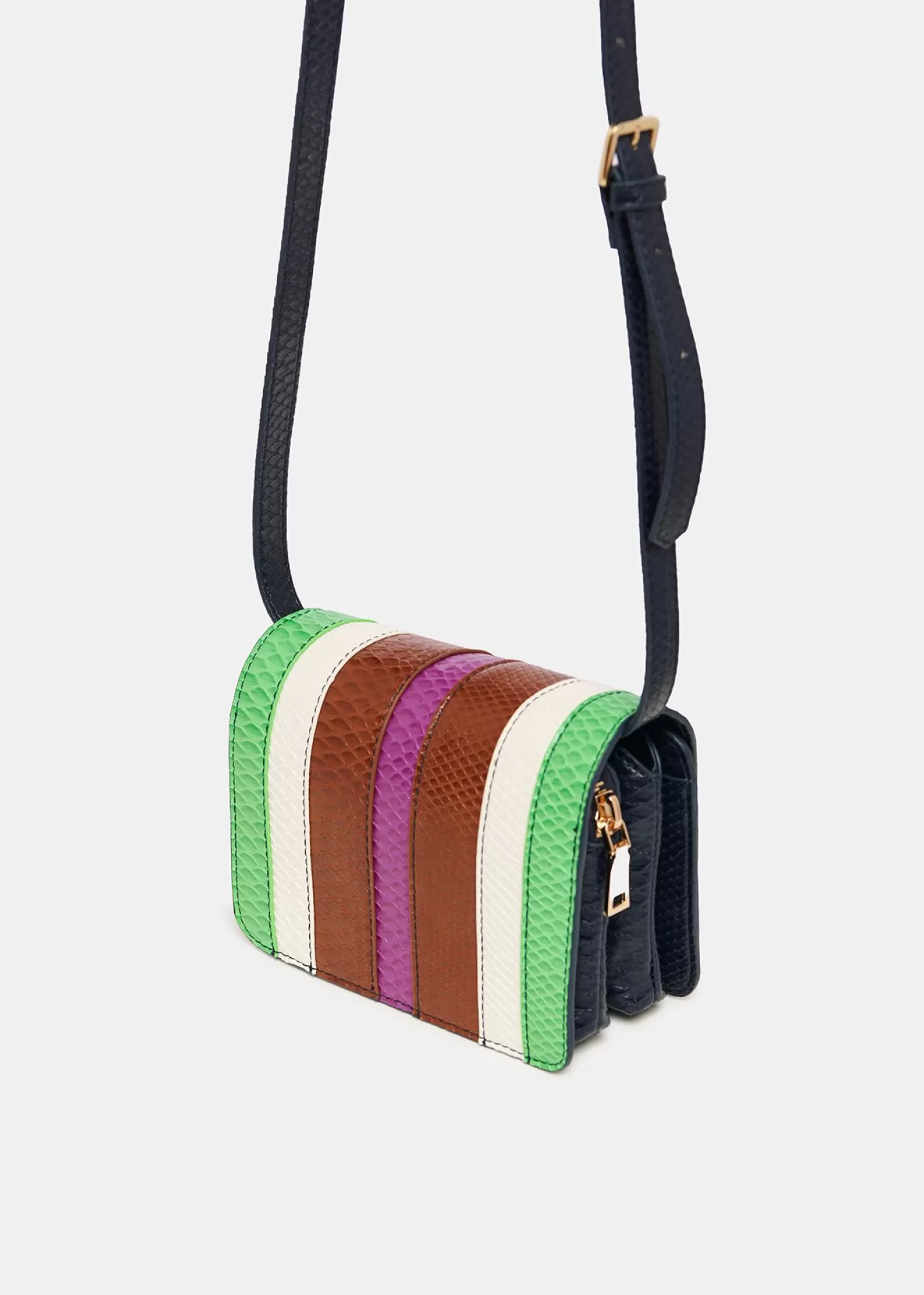 Online Navy blue, green and brown snake-effect faux leather shoulder bag Fall 2024 Collection | Bags