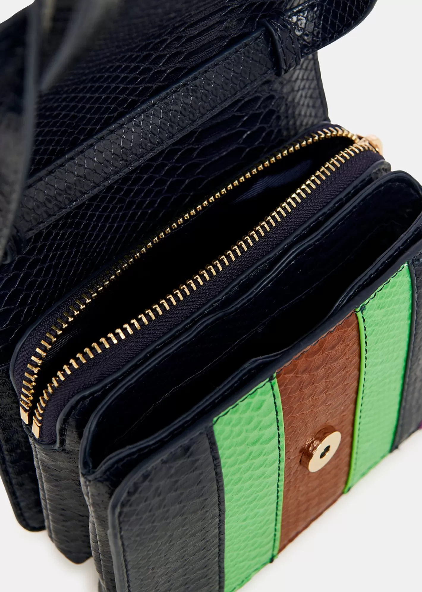 Online Navy blue, green and brown snake-effect faux leather shoulder bag Fall 2024 Collection | Bags