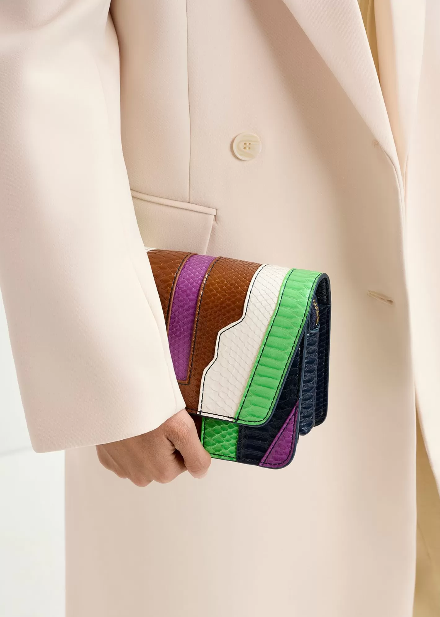 Online Navy blue, green and brown snake-effect faux leather shoulder bag Fall 2024 Collection | Bags