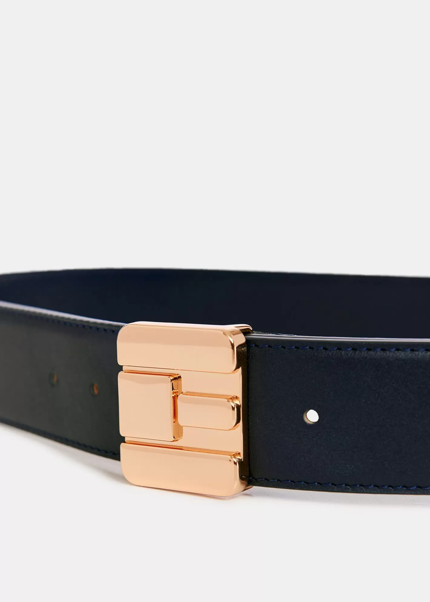 Online Navy blue leather belt with E-shaped buckle Fall 2024 Collection | Belts