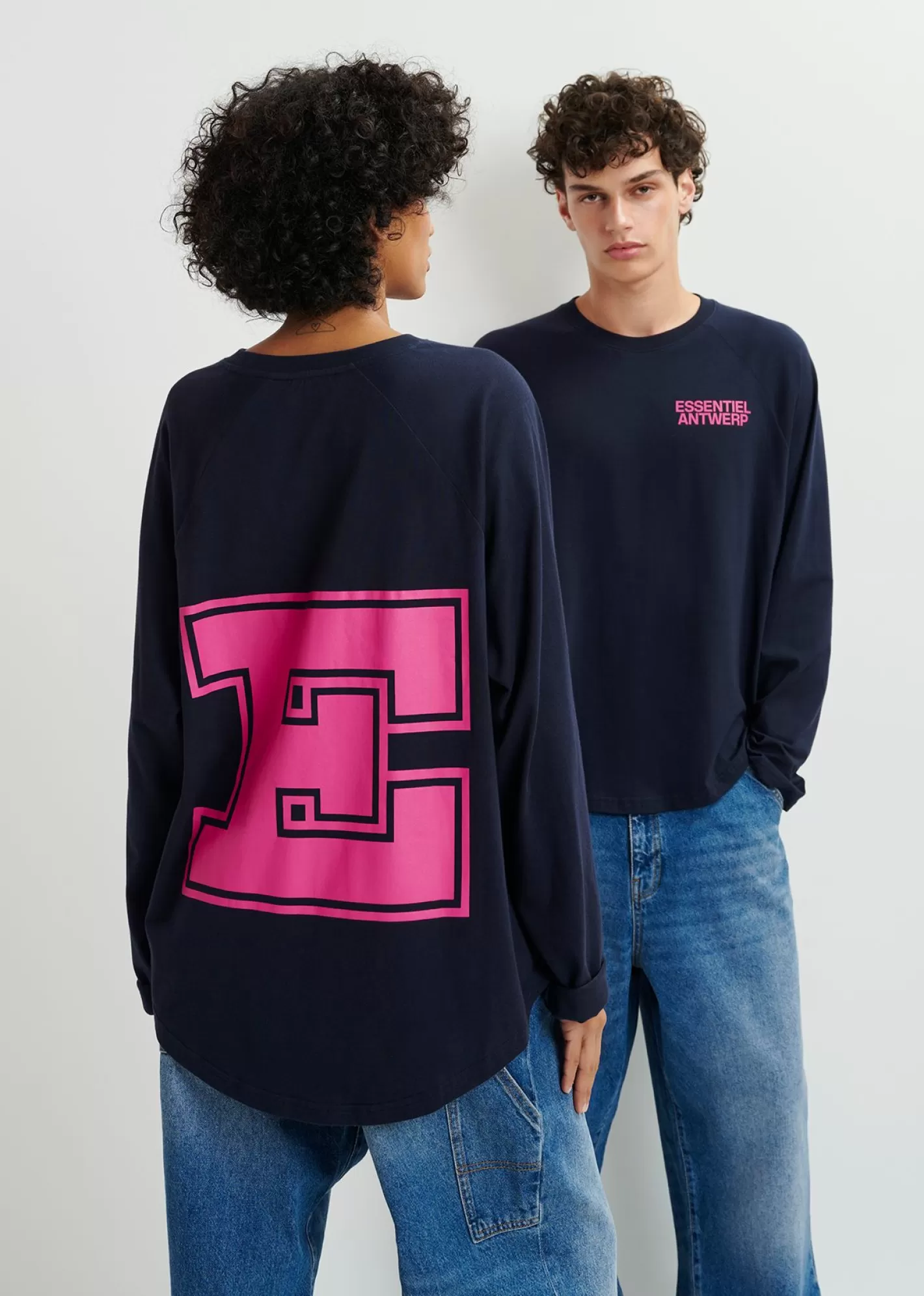 Flash Sale Navy blue organic cotton long-sleeved T-shirt with logo print Loungewear | FLUID Collection