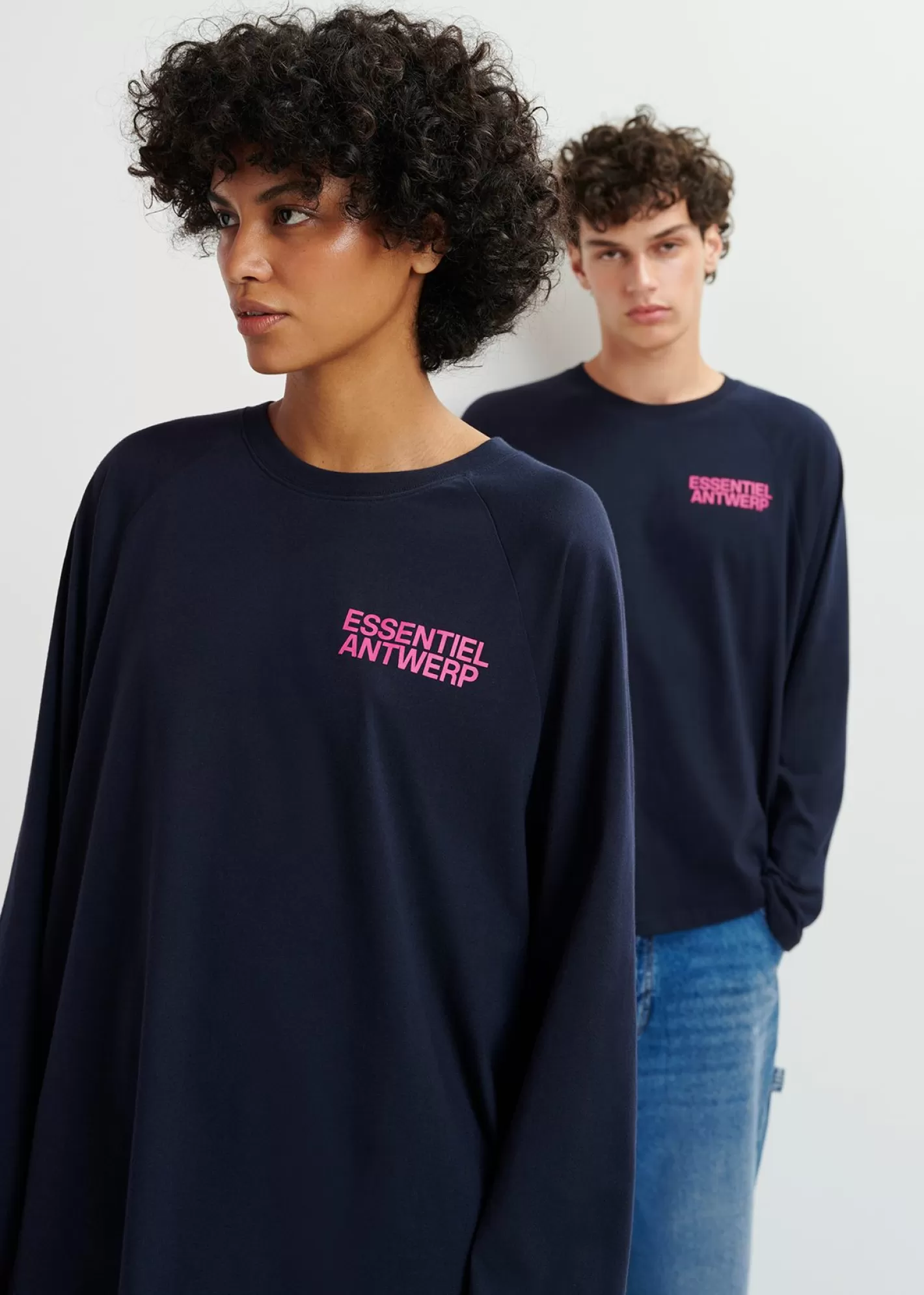 Flash Sale Navy blue organic cotton long-sleeved T-shirt with logo print Loungewear | FLUID Collection