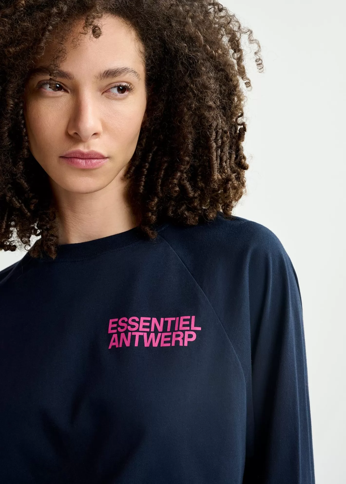 Cheap Navy blue organic cotton long-sleeved T-shirt with logo print Fall 2024 Collection | Loungewear