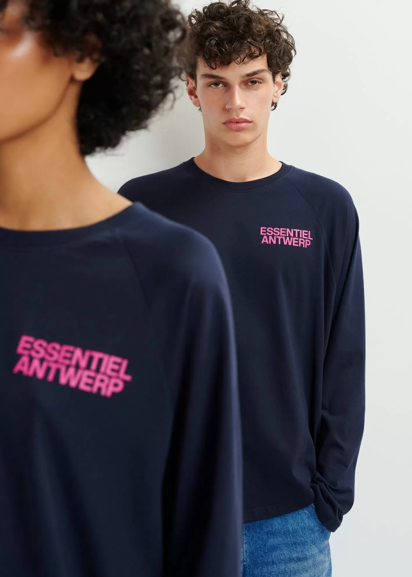 Flash Sale Navy blue organic cotton long-sleeved T-shirt with logo print Loungewear | FLUID Collection