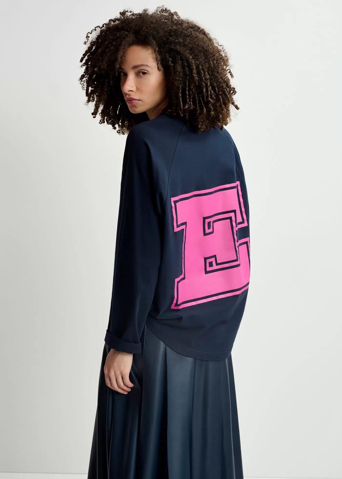 Cheap Navy blue organic cotton long-sleeved T-shirt with logo print Fall 2024 Collection | Loungewear