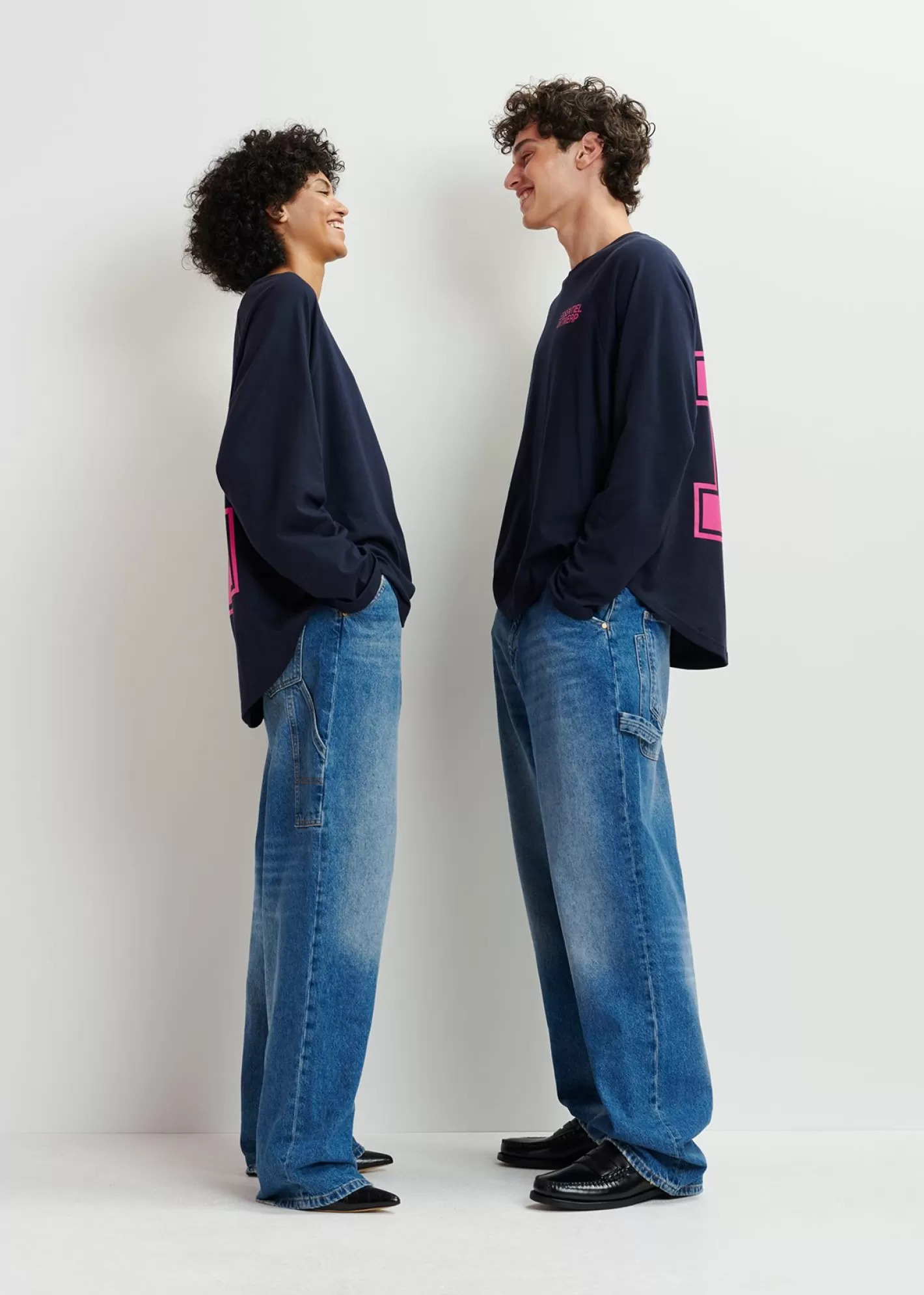 Flash Sale Navy blue organic cotton long-sleeved T-shirt with logo print Loungewear | FLUID Collection