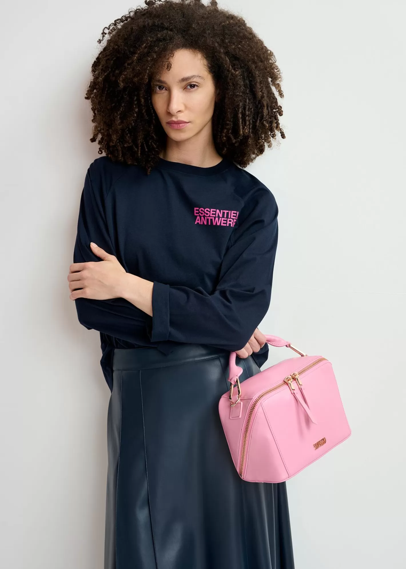 Cheap Navy blue organic cotton long-sleeved T-shirt with logo print Fall 2024 Collection | Loungewear