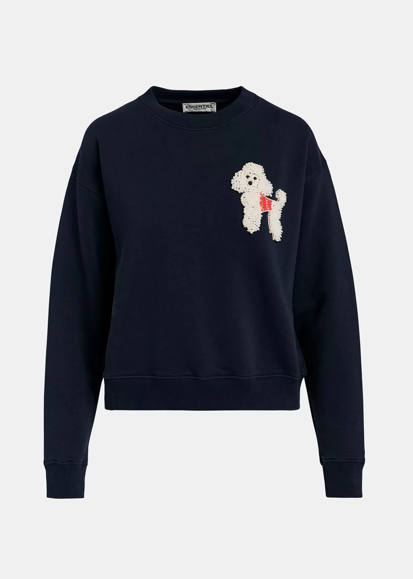 Store Navy blue organic cotton sweatshirt with bead-embroidered poodle Fall 2024 Collection | Sweatshirts