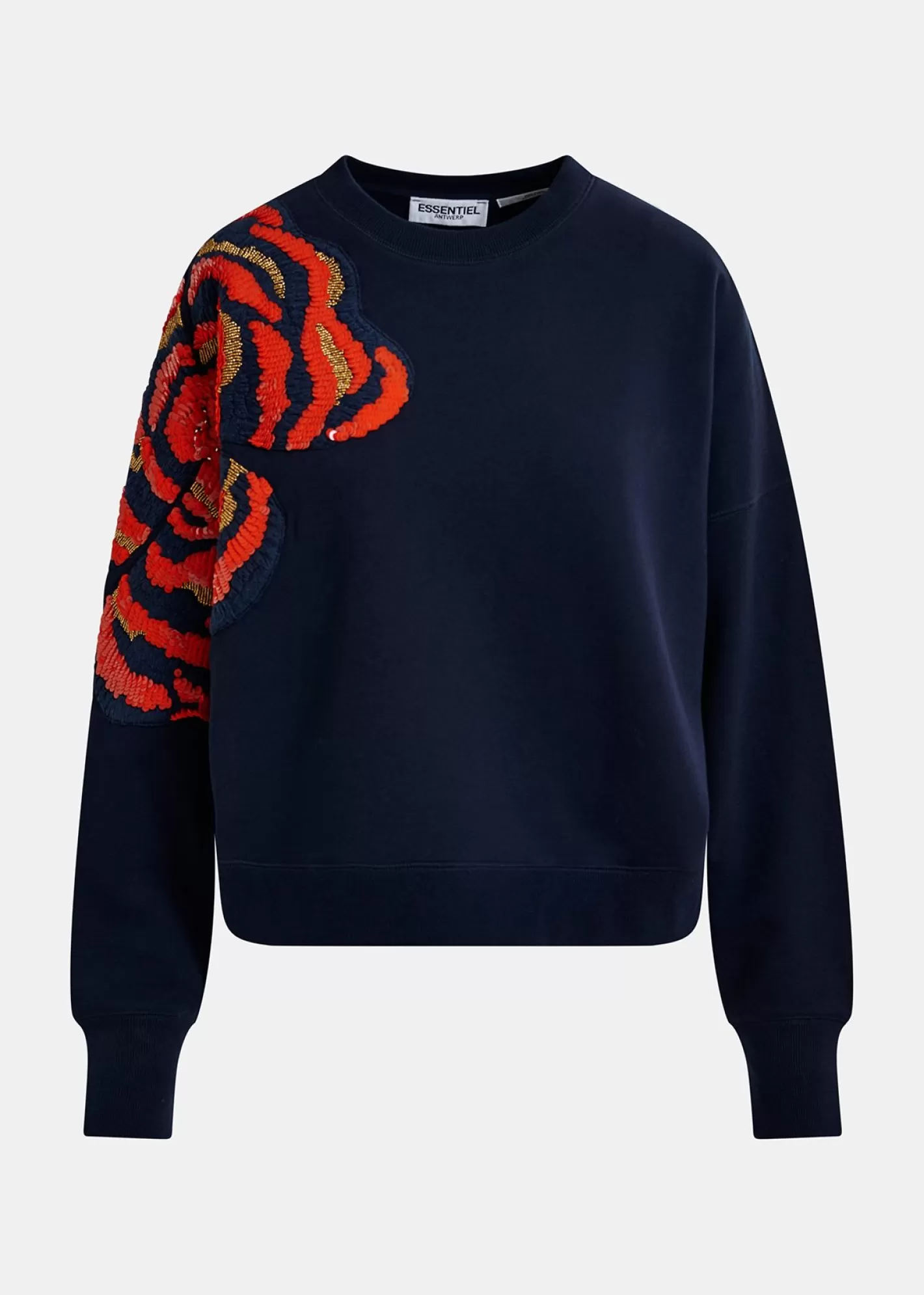 Discount Navy blue organic cotton sweatshirt with sequin and bead embroideries Fall 2024 Collection | Sweatshirts