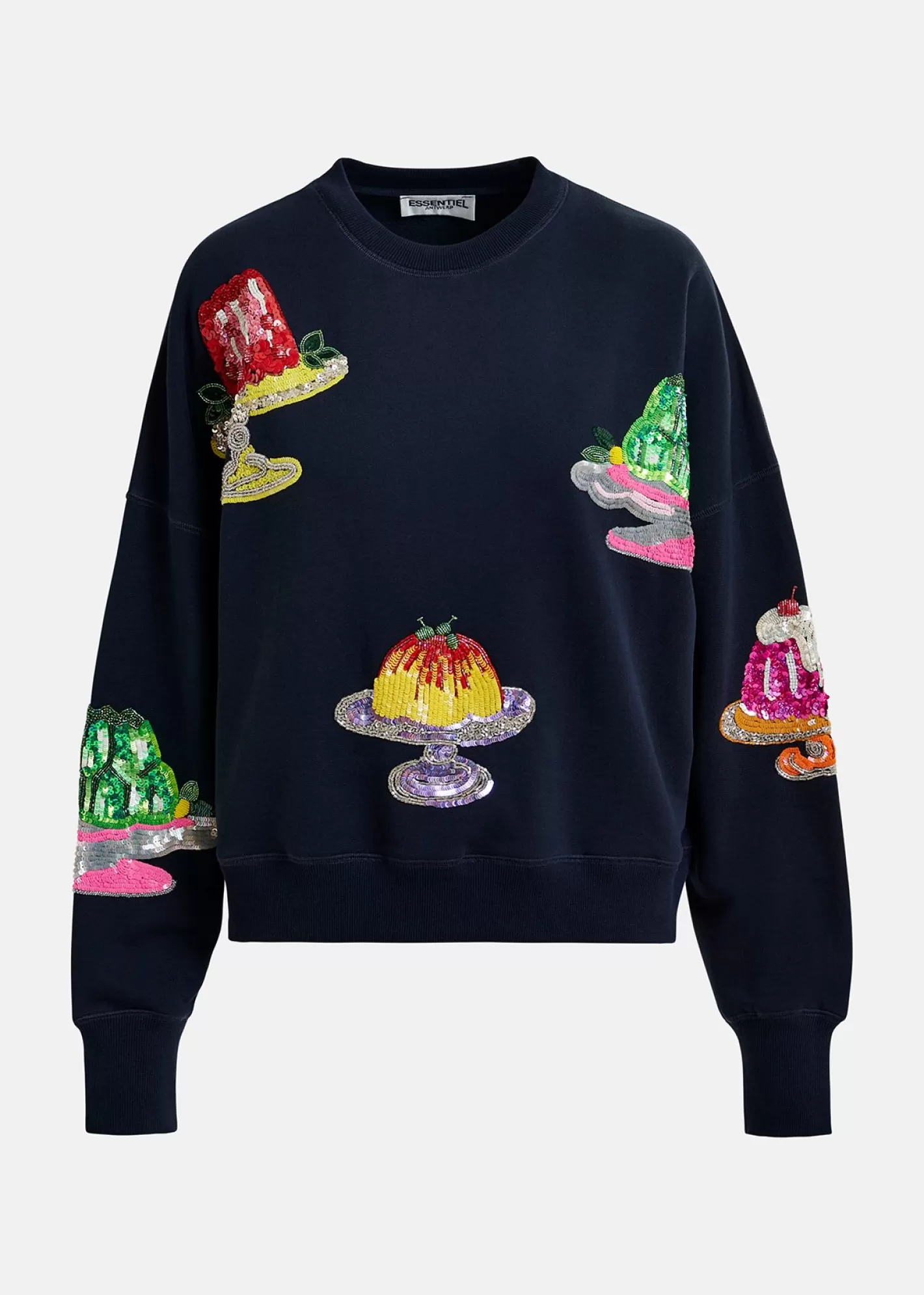 Store Navy blue organic cotton sweatshirt with sequin and bead-embroidered pies Sweatshirts