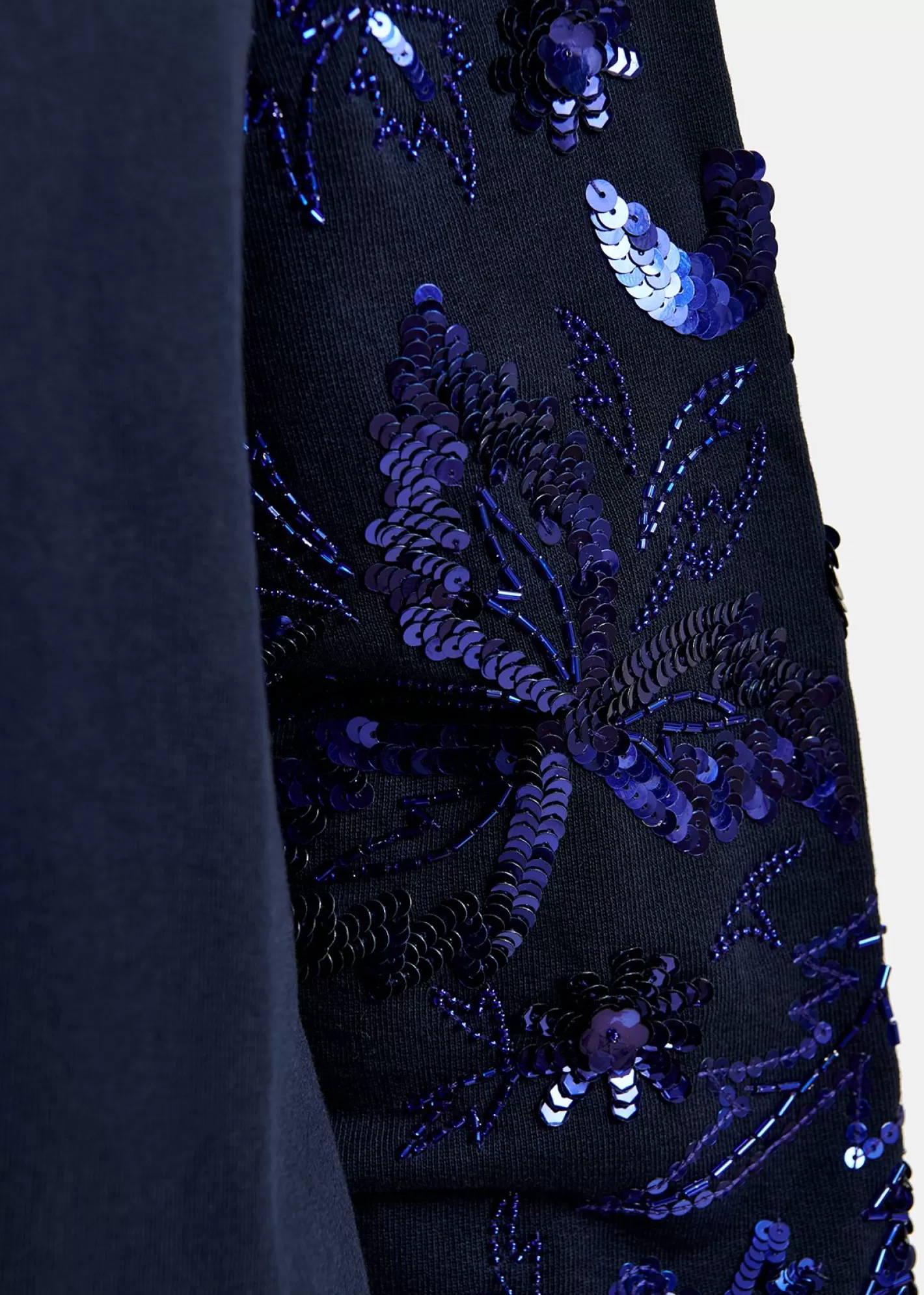 Hot Navy blue organic cotton sweatshirt with sequin and bead-embroidered sleeves Fall 2024 Collection | Sweatshirts