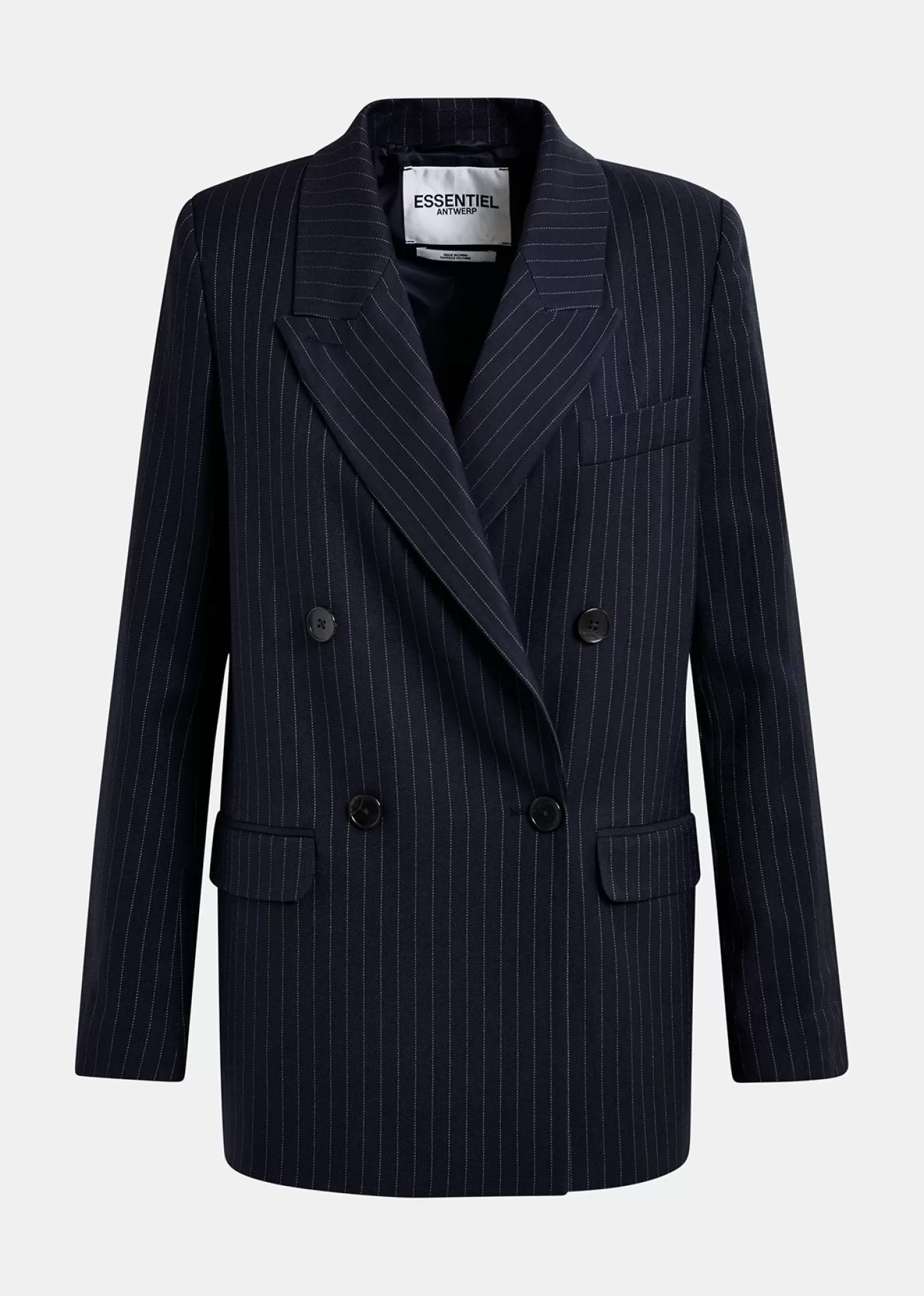 Cheap Navy blue pinstriped double-breasted blazer Fall 2024 Collection | Coats & Jackets