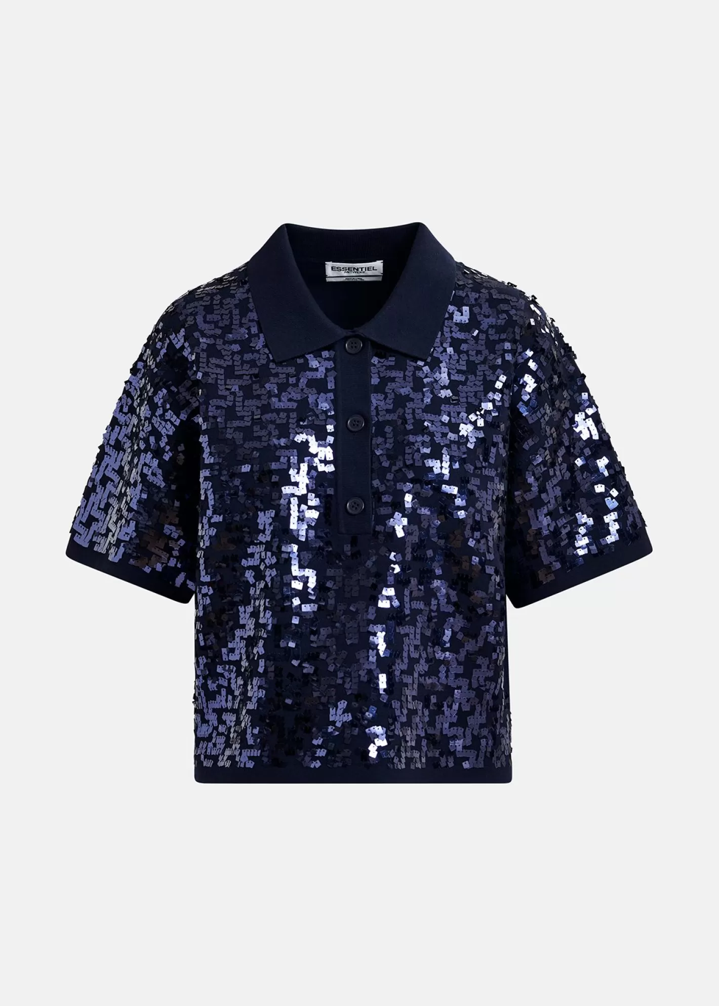 Outlet Navy blue sequin-embellished polo top Fall 2024 Collection | Partywear