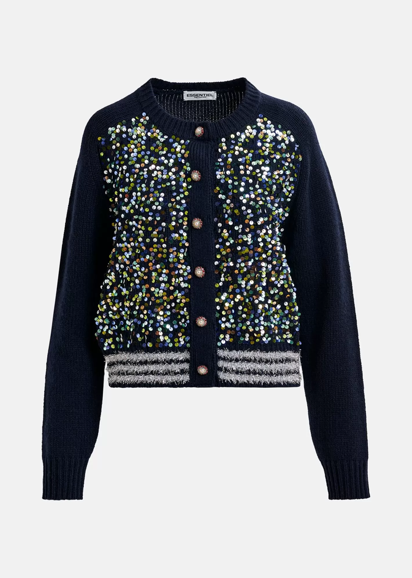 Flash Sale Navy wool-blend cardigan with sequin embellishments and pearl buttons Sweaters & Cardigans