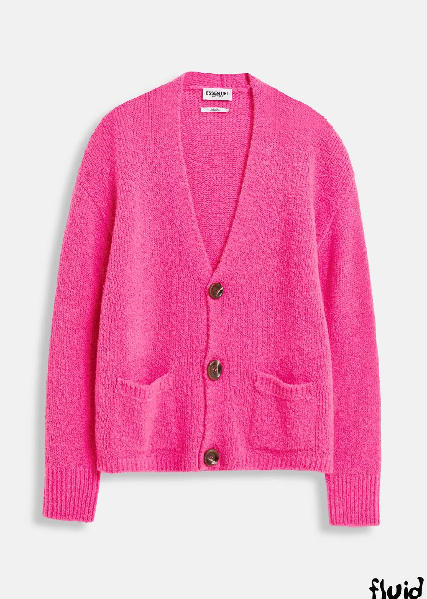 Online Neon pink chunky knit cardigan FLUID Collection | Sweaters & Cardigans