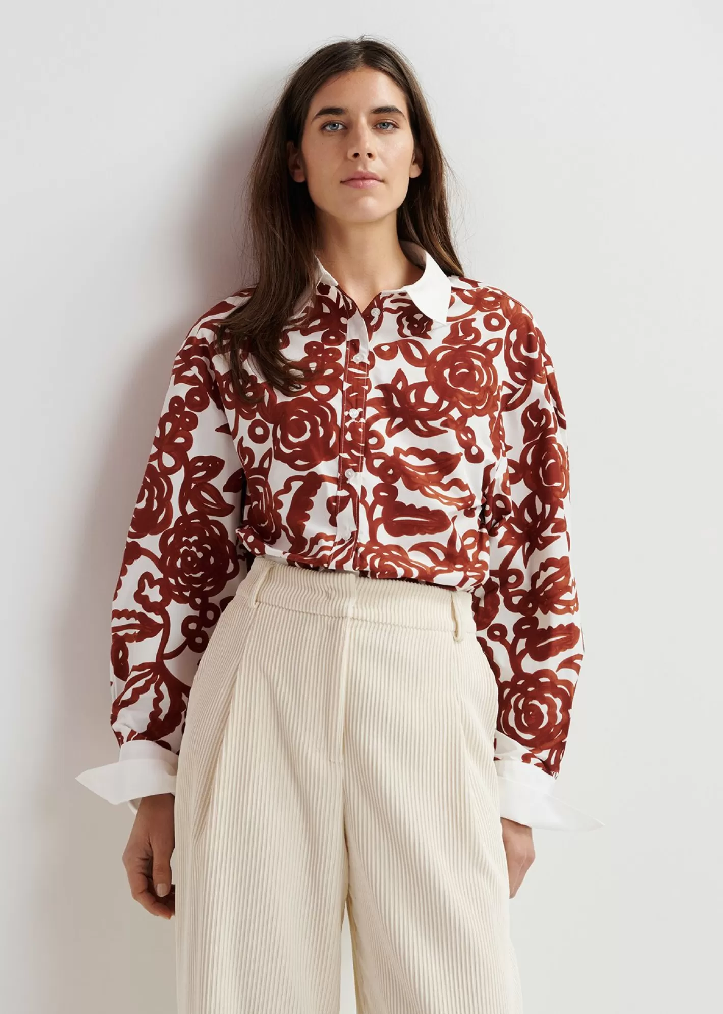 Best Sale Off-white floral-print shirt with contrasting collar Fall 2024 Collection | Prints