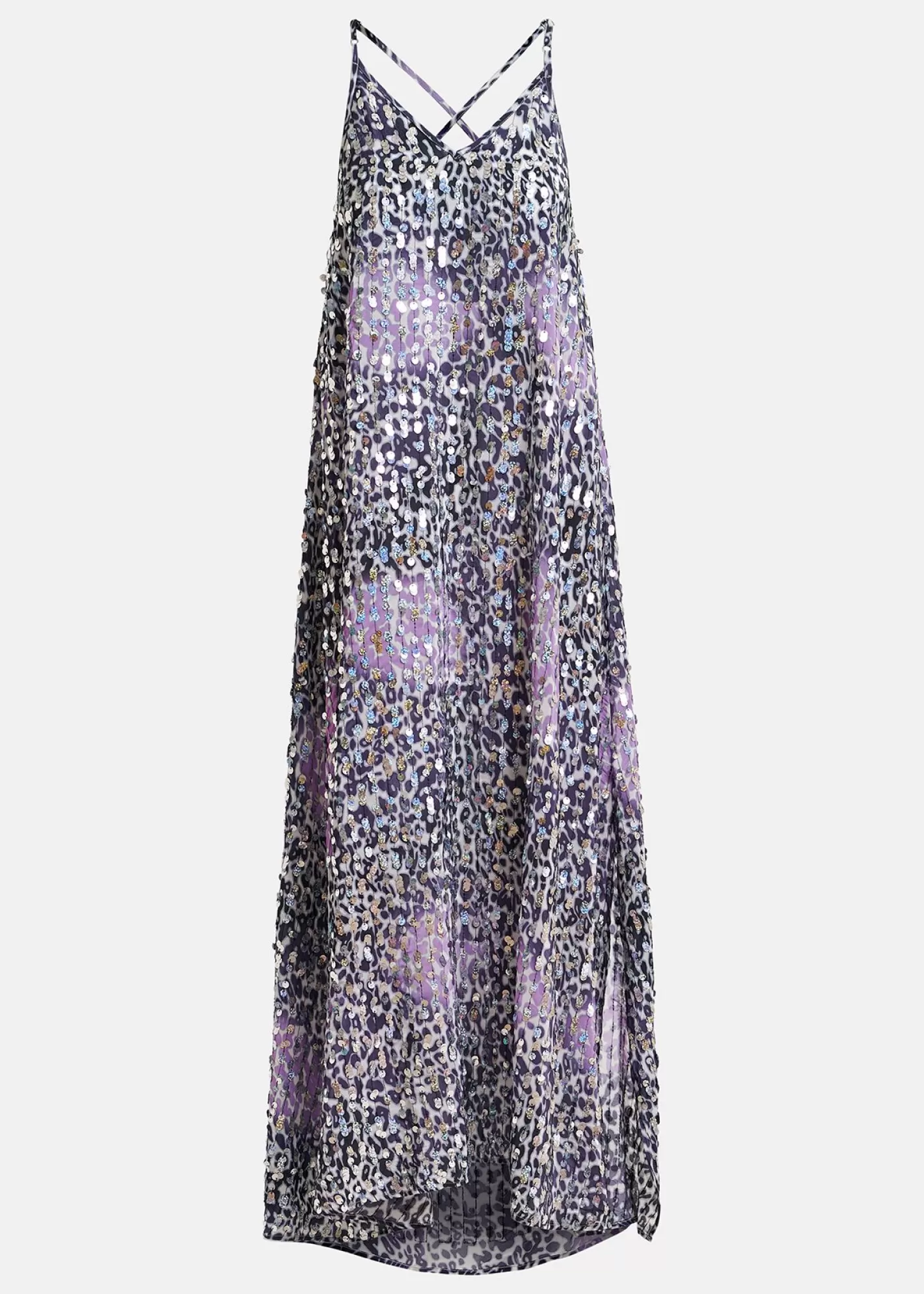 Best Off-white, lilac and purple leopard-print dress with sequins Fall 2024 Collection | Prints