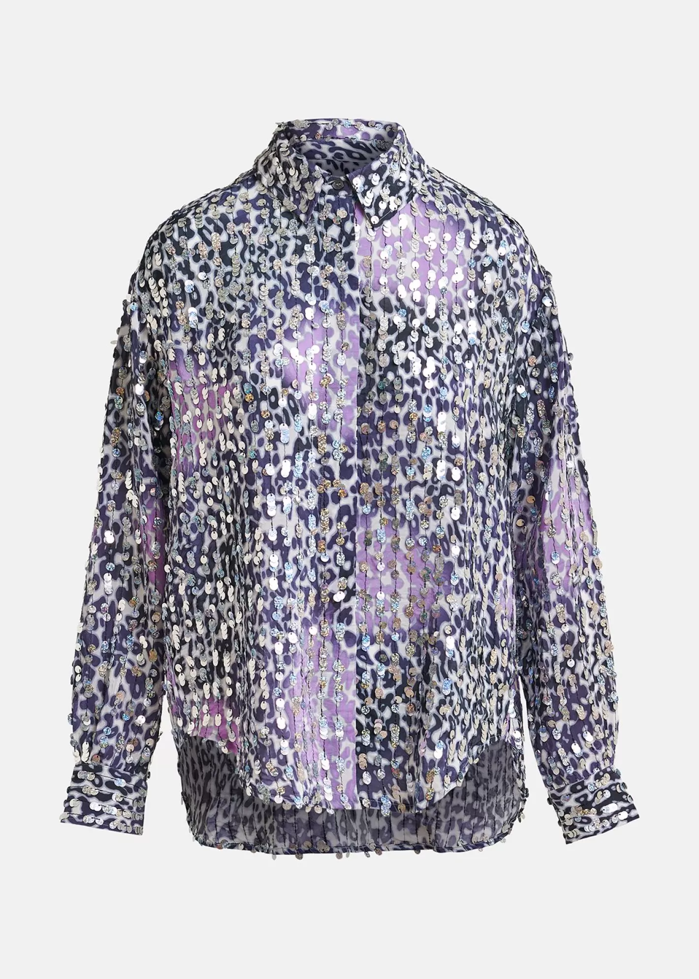 Shop Off-white, lilac and purple leopard-print shirt with sequins Fall 2024 Collection | Prints