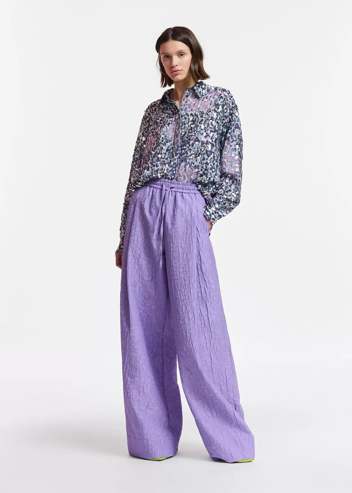 Shop Off-white, lilac and purple leopard-print shirt with sequins Fall 2024 Collection | Prints